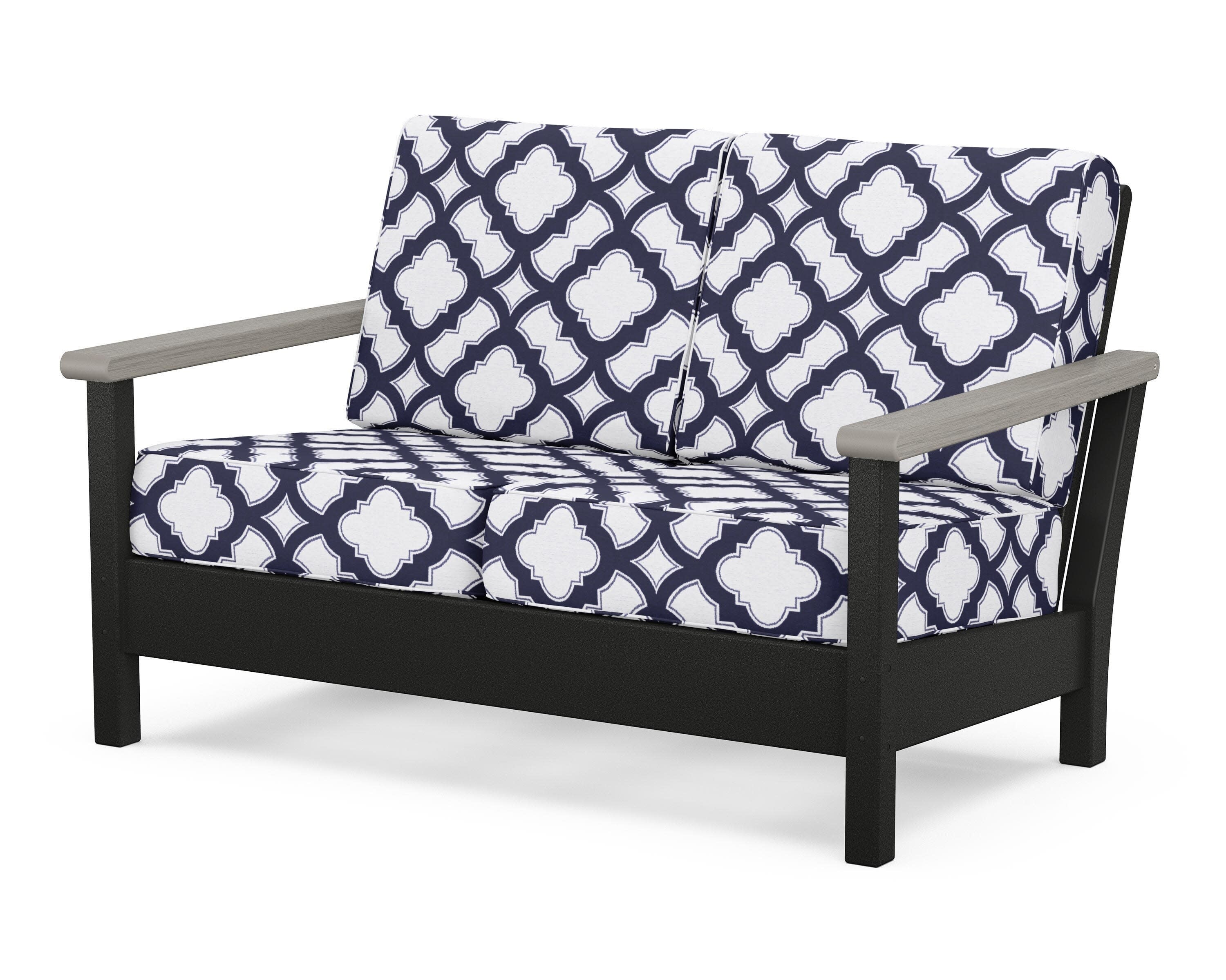 Harbour Deep Seating Loveseat in Black / Driftwood / Trellis Navy