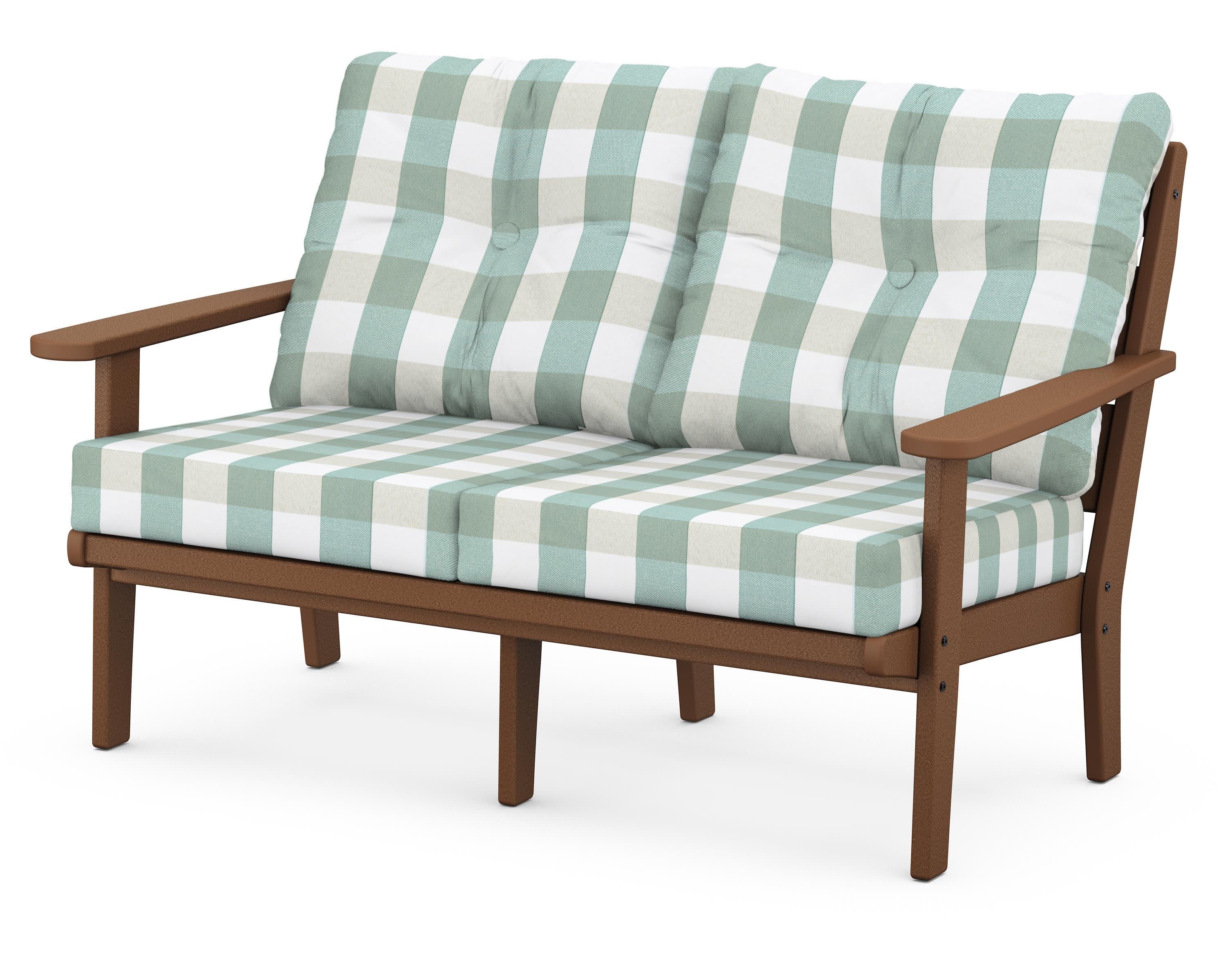 Lakeside Deep Seating Loveseat in Teak / Buffalo Plaid Glacier Spa