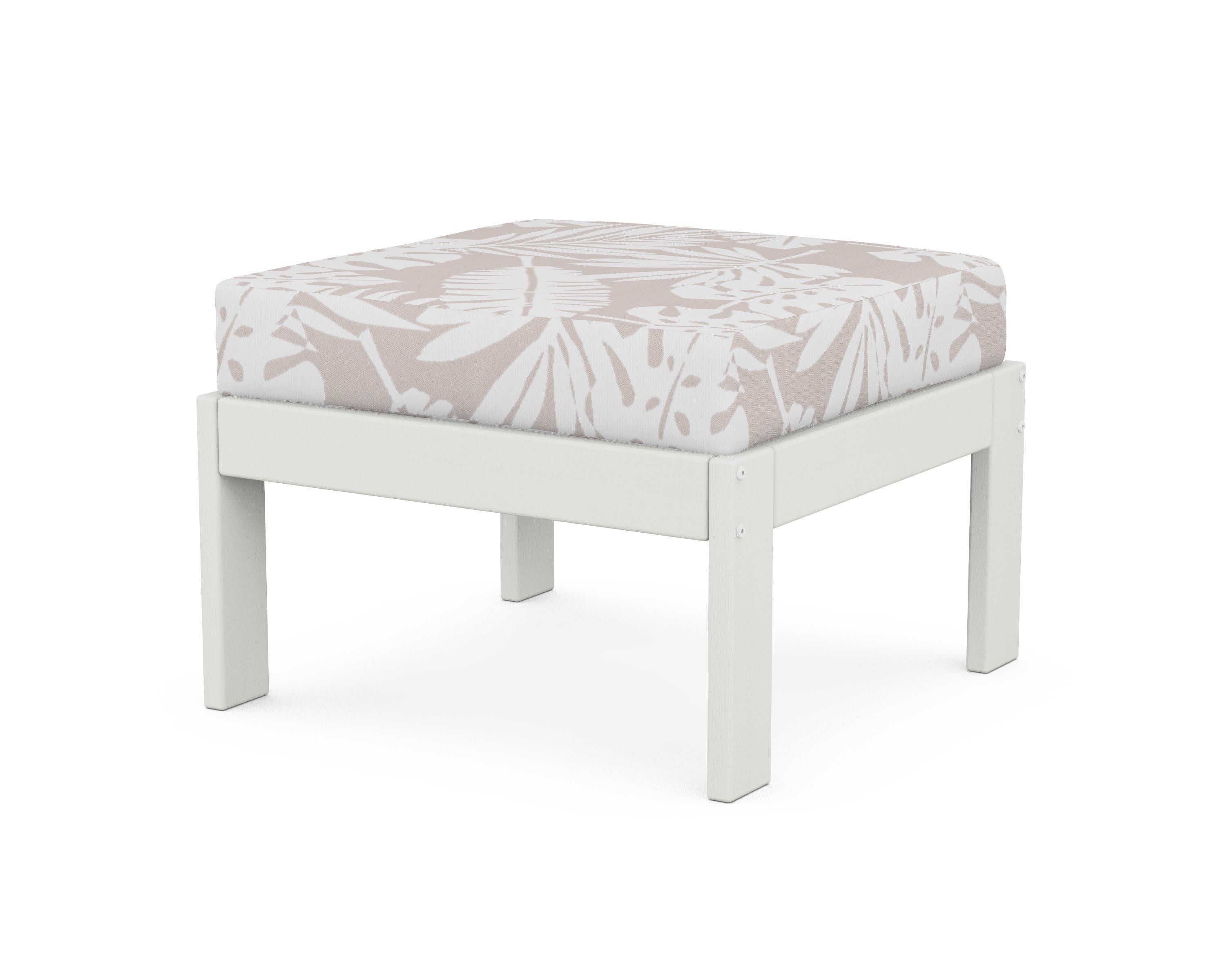 Vineyard Modular Ottoman in Vintage White / Leaf Dune Burlap