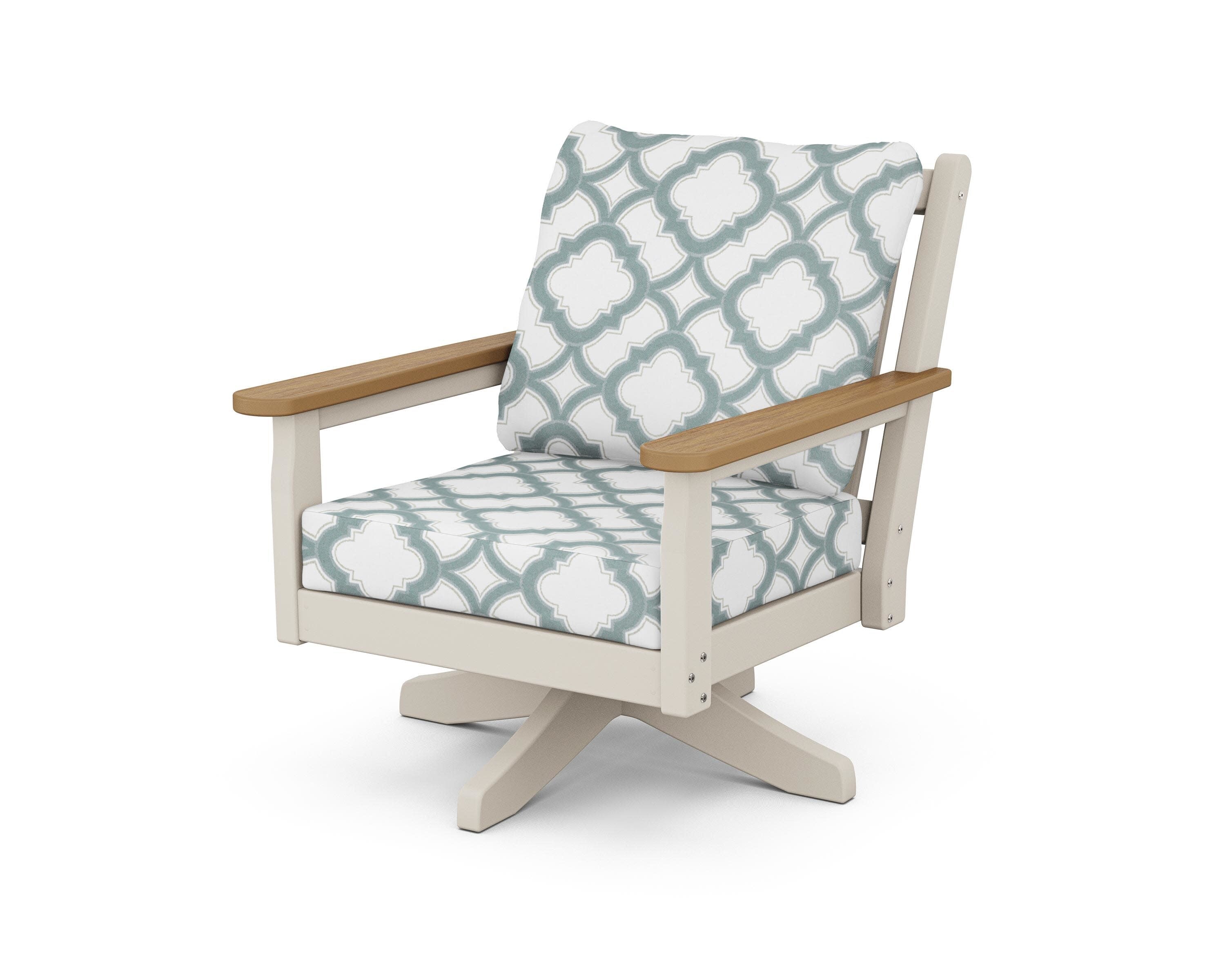 Chippendale Deep Seating Swivel Chair in Sand / Natural / Trellis Glacier Spa