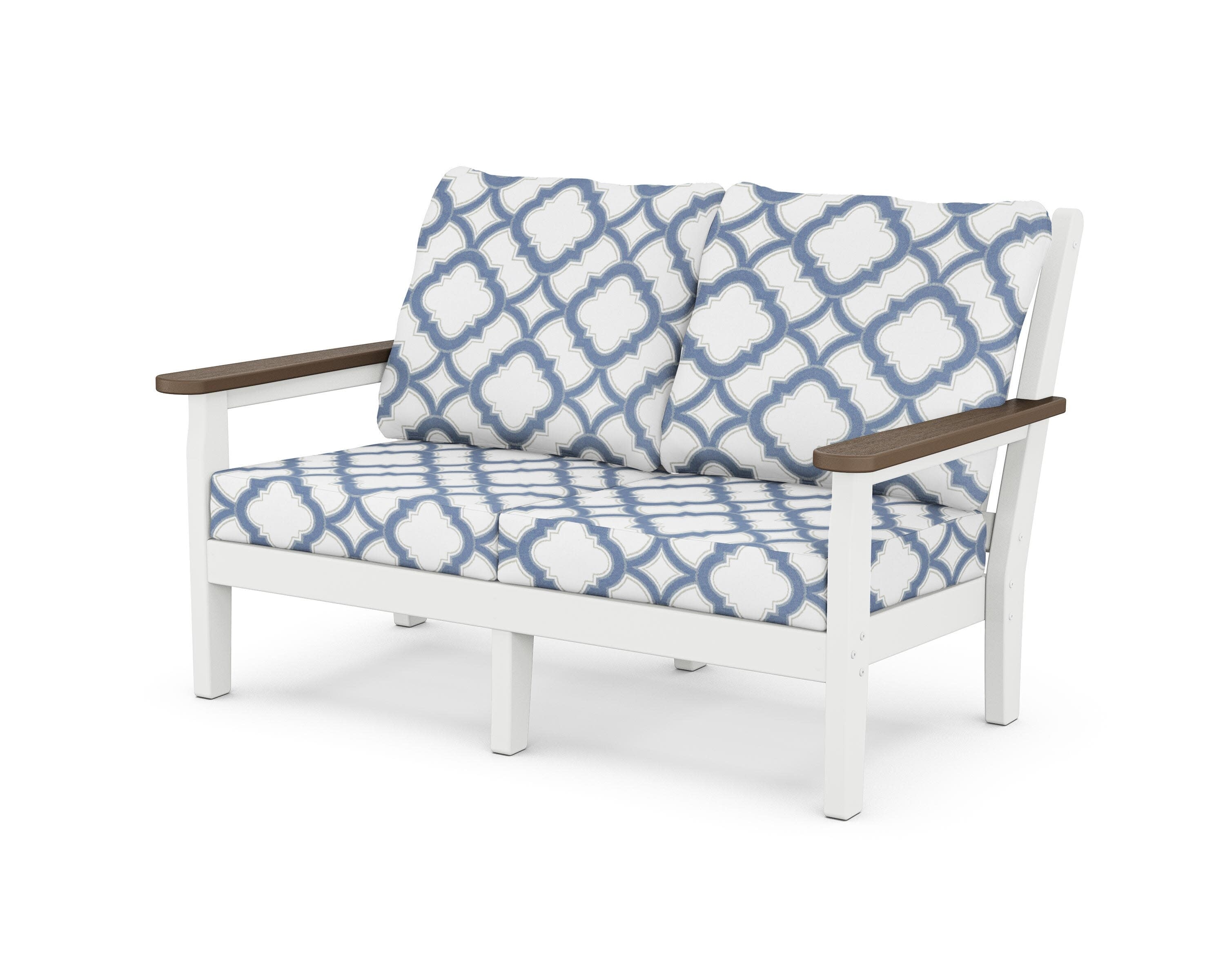 Chippendale Deep Seating Loveseat in White / Kona / Trellis Sky Blue