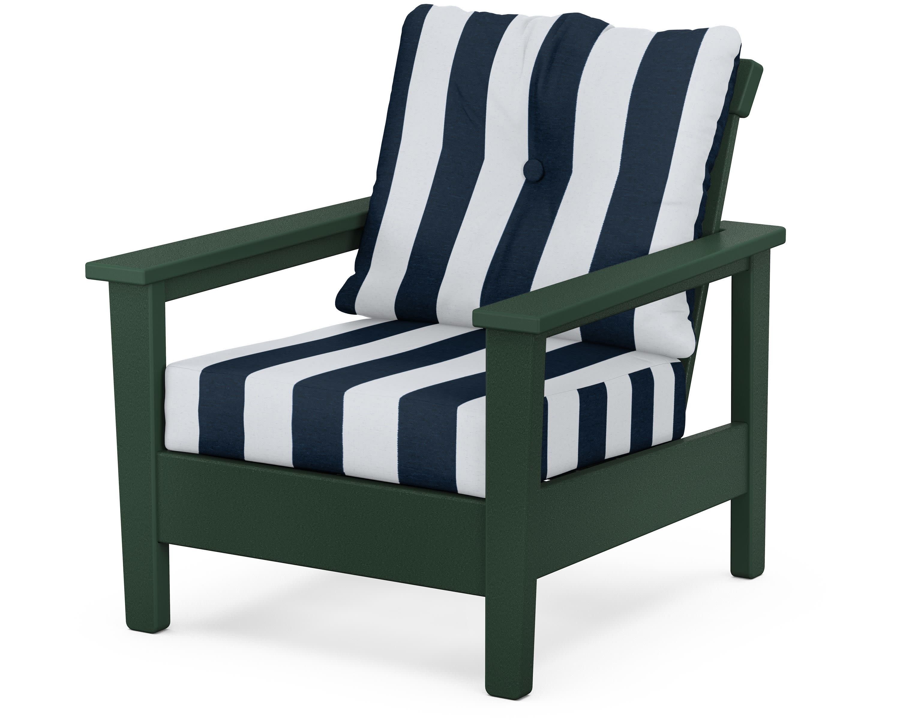 Prescott Deep Seating Chair in Green / Cabana Stripe Marine Indigo