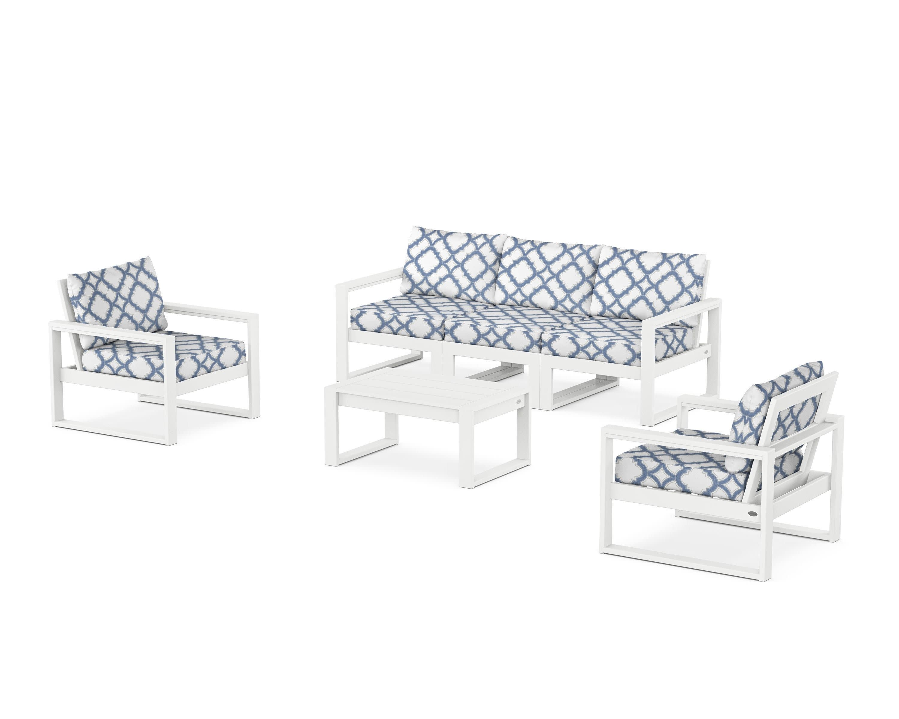 EDGE Sectional 4-Piece Deep Seating Set with Sofa in White / Trellis Sky Blue