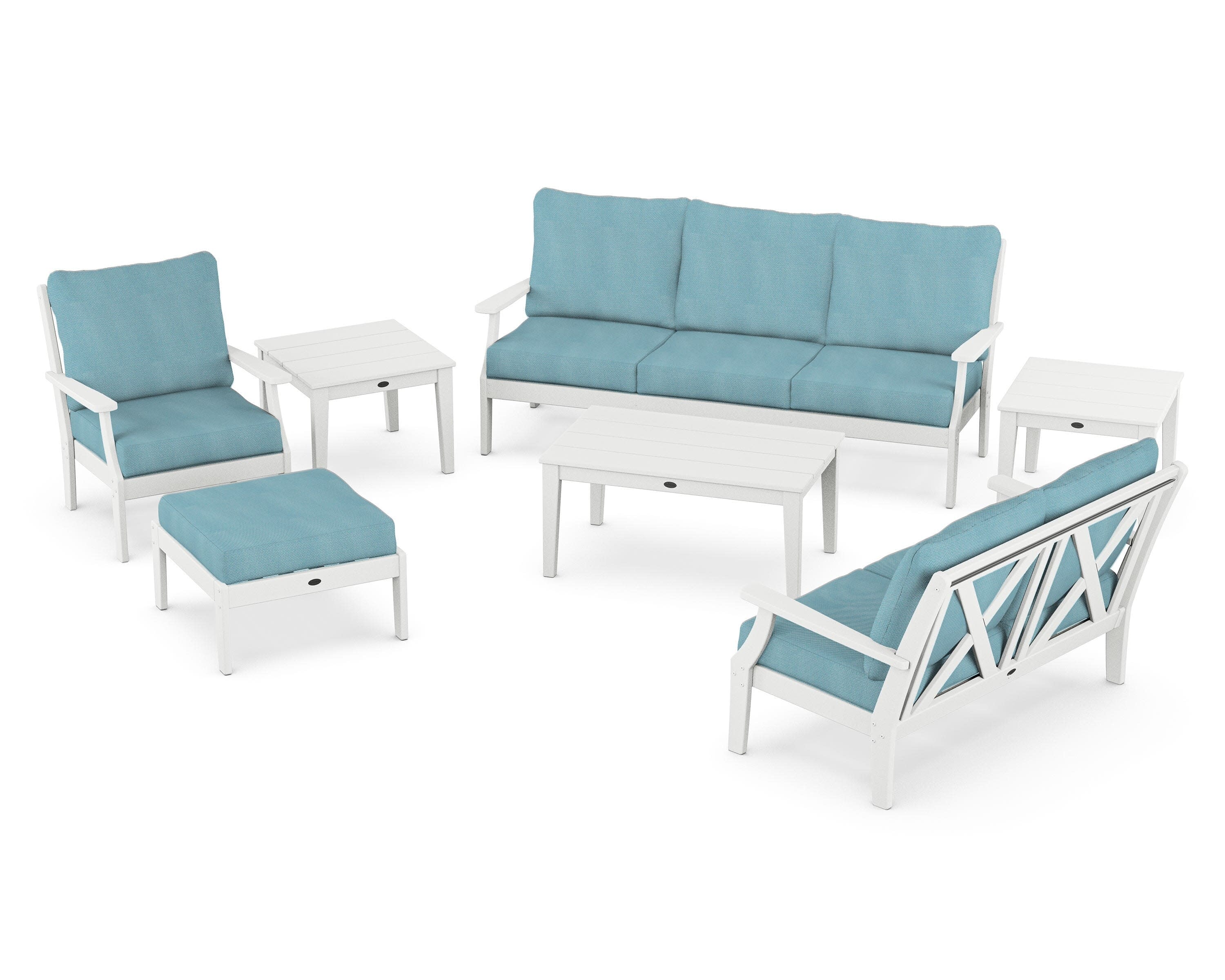 Braxton 7-Piece Deep Seating Set in White / Lattice Sky Blue