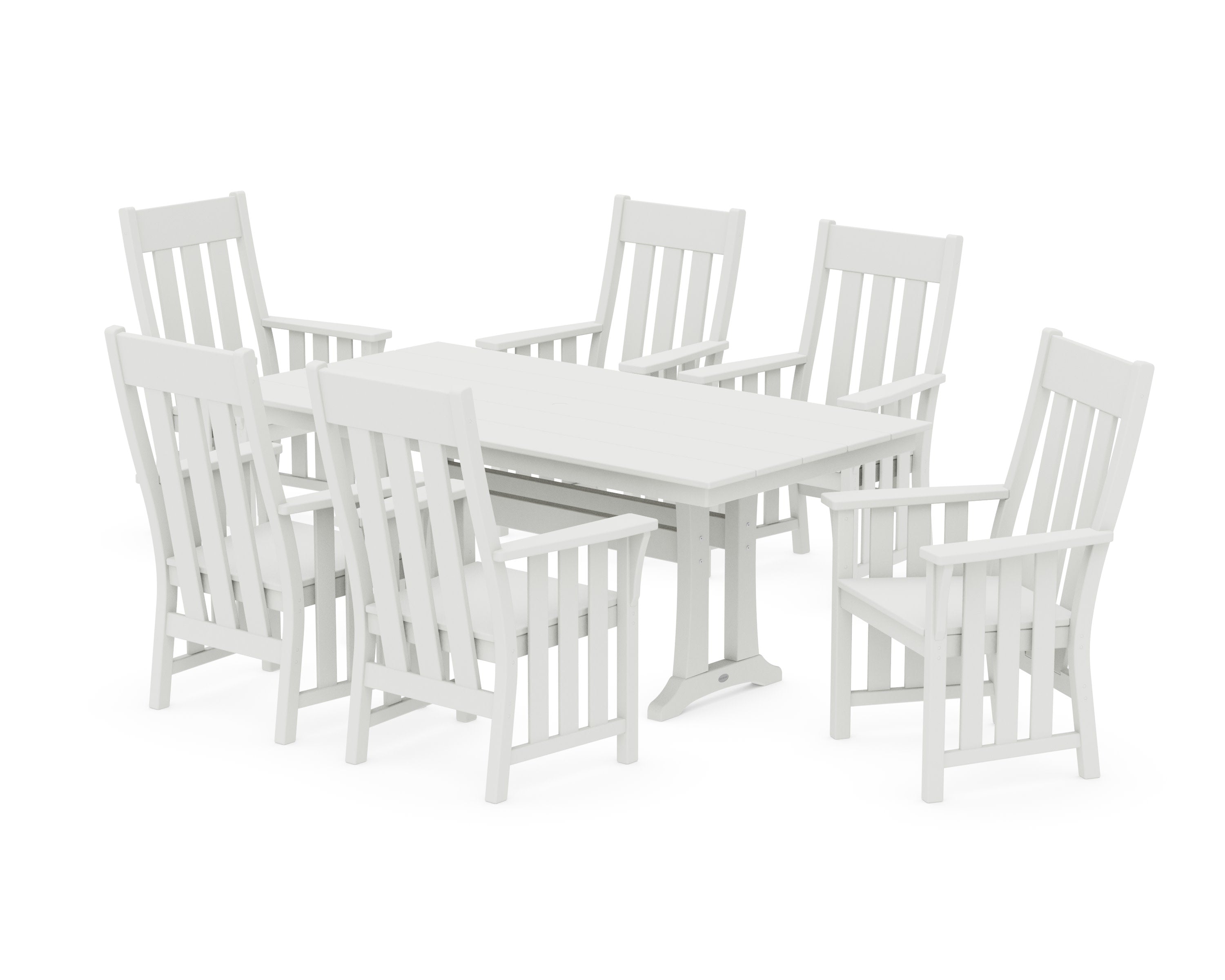 Acadia Arm Chair 7-Piece Farmhouse Dining Set with Trestle Legs in Vintage White
