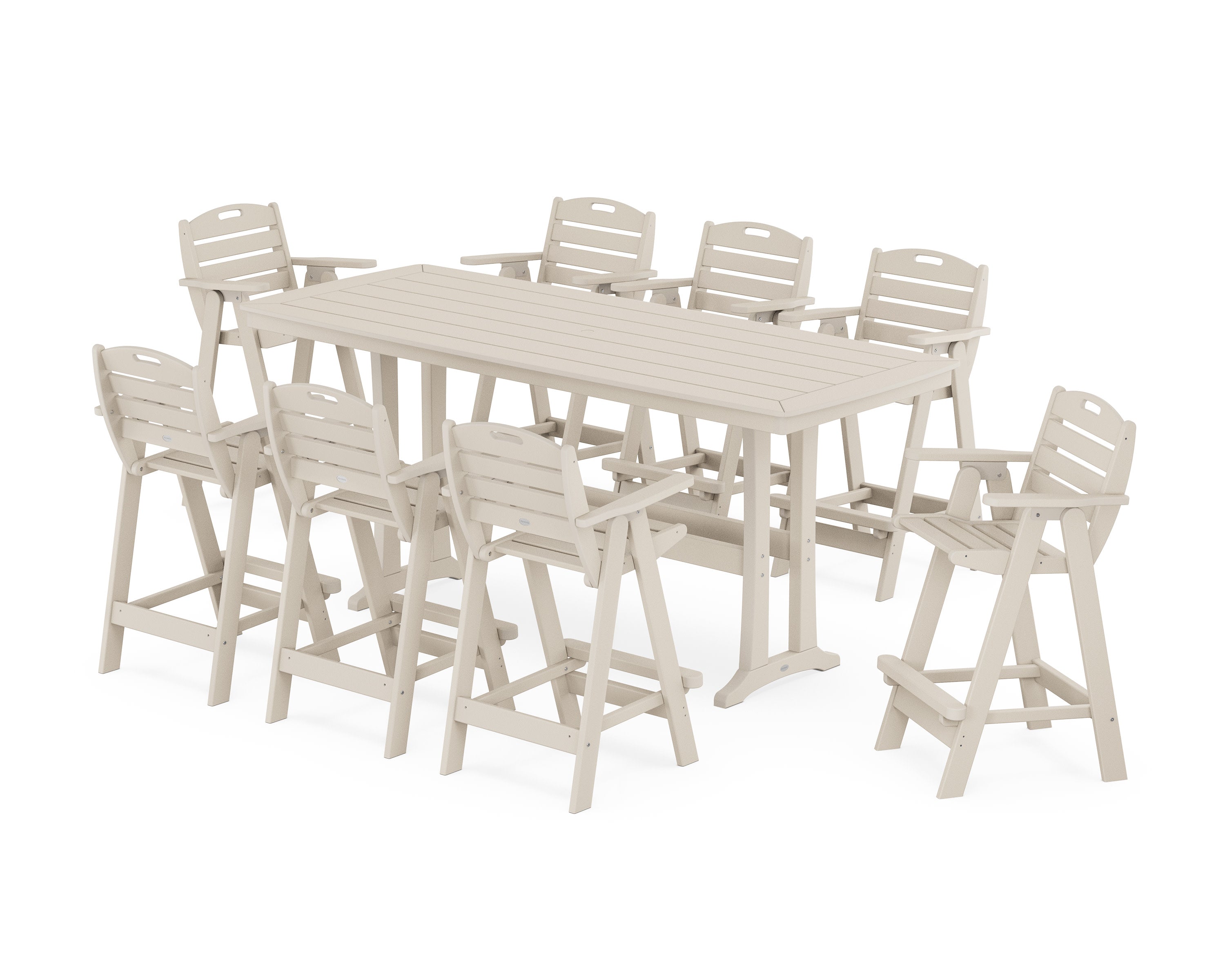 Nautical 9-Piece Bar Set with Trestle Legs in Sand