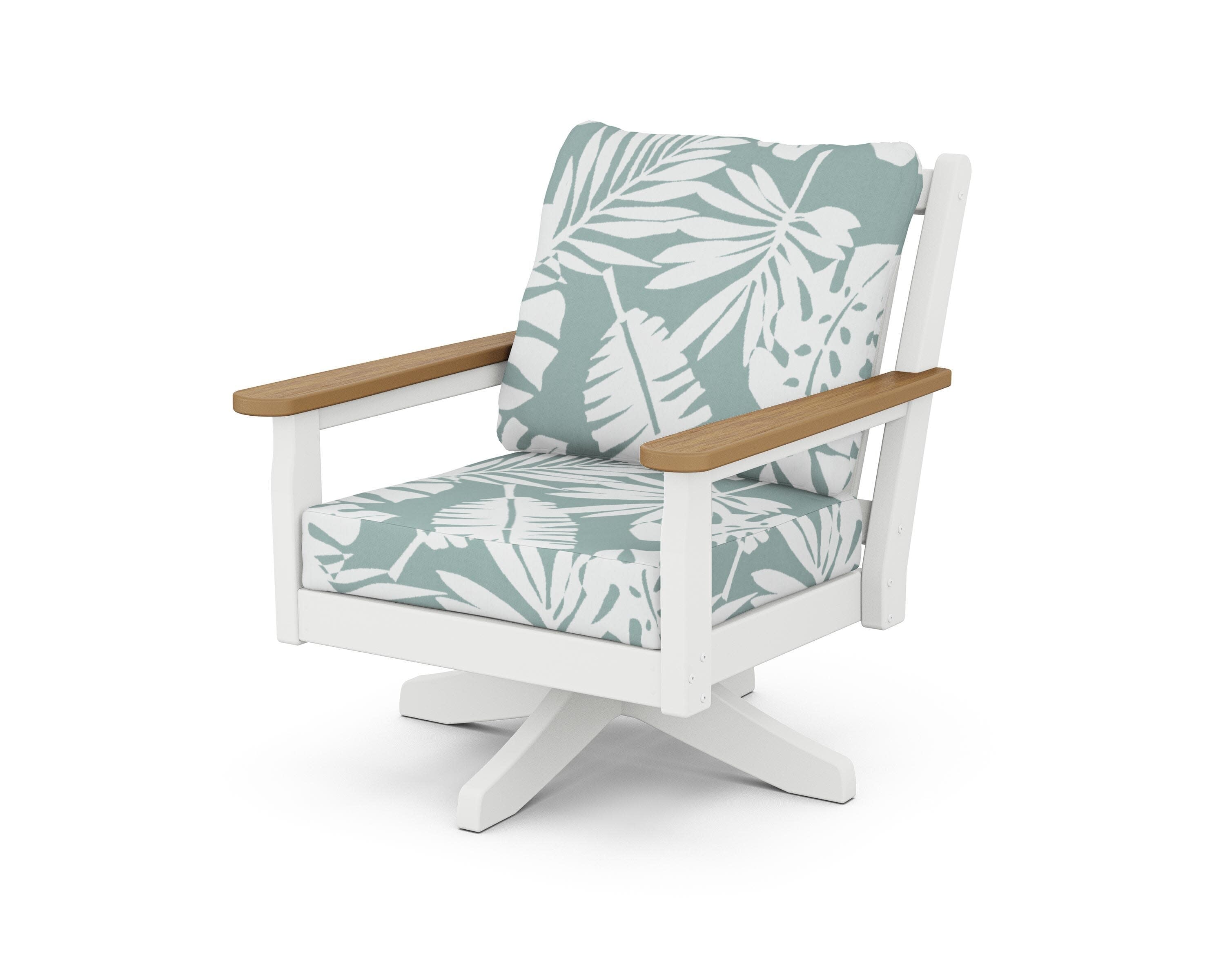 Chippendale Deep Seating Swivel Chair in White / Natural / Leaf Glacier Spa