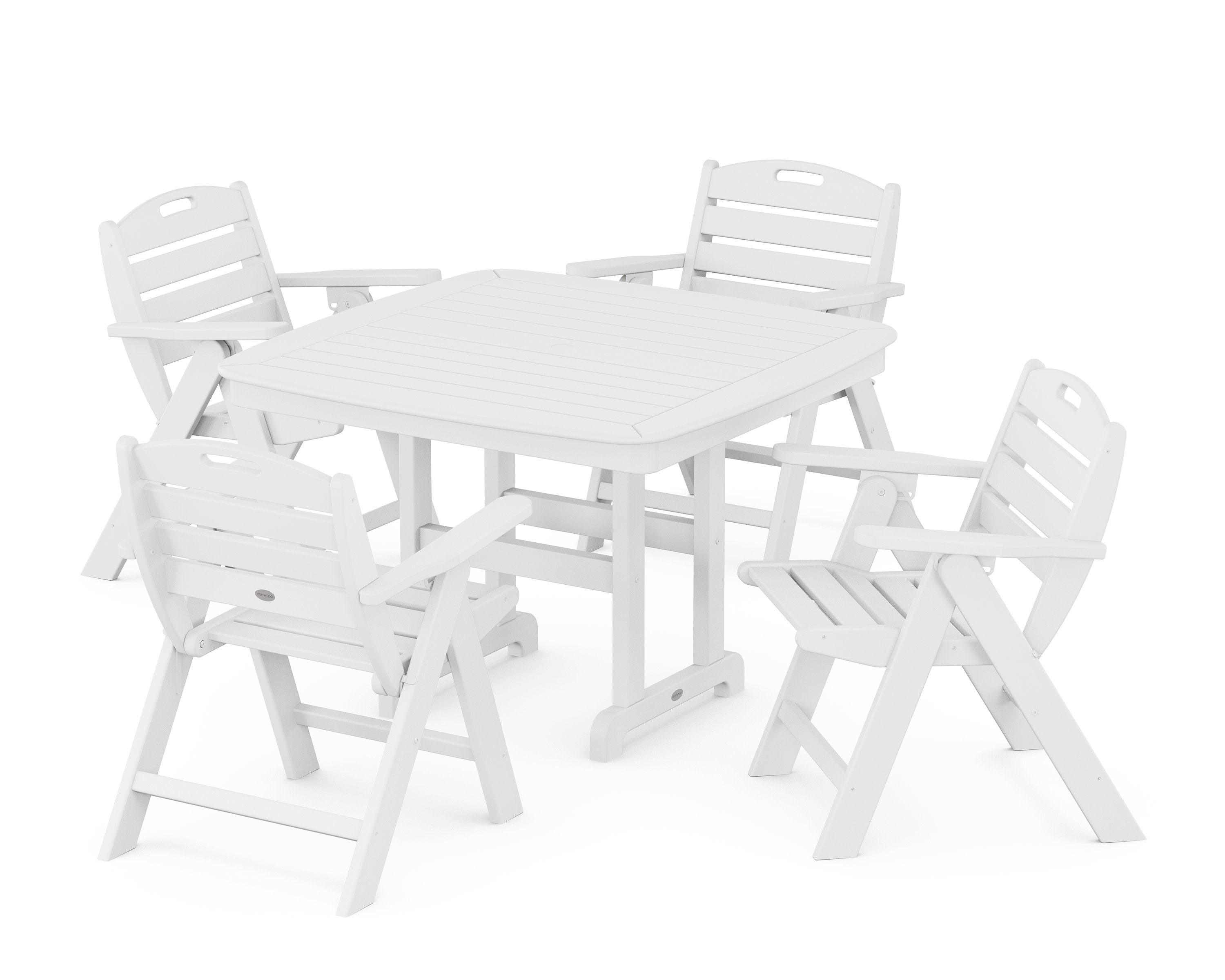 Nautical Folding Lowback Chair 5-Piece Dining Set with Trestle Legs in White