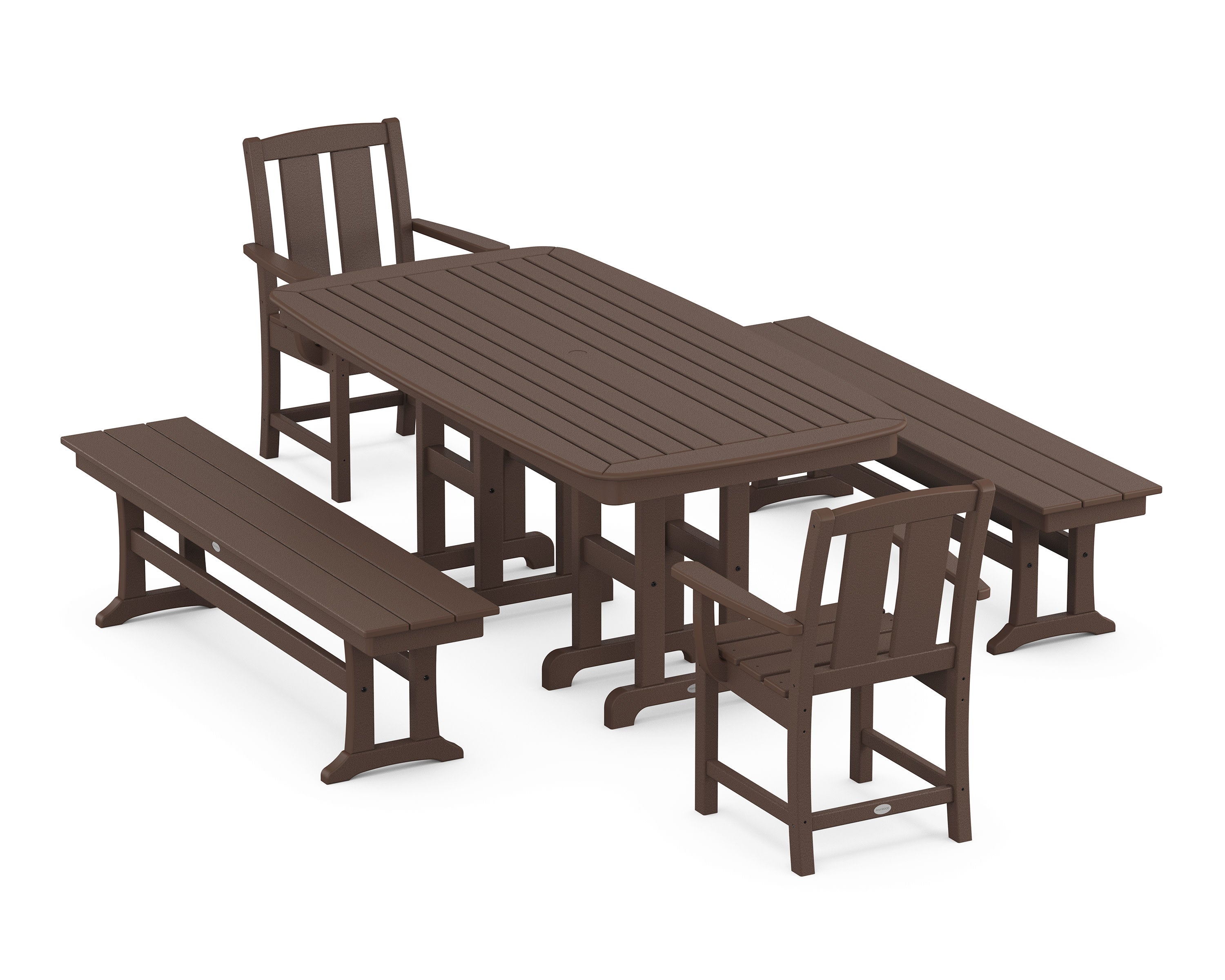 Mission 5-Piece Dining Set with Benches in Mahogany