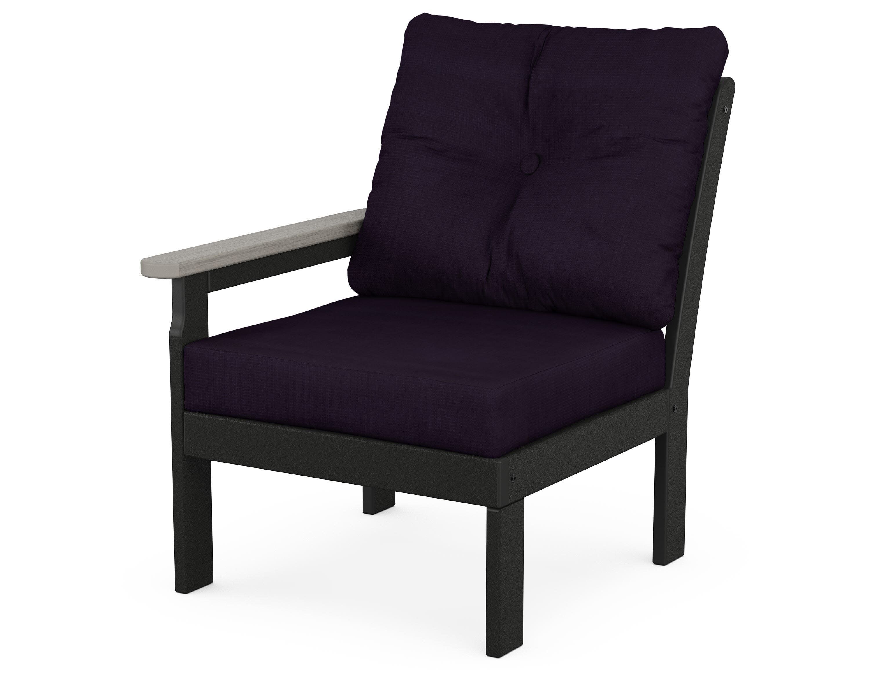 Vineyard Modular Left Arm Chair in Black / Driftwood / Navy Linen
