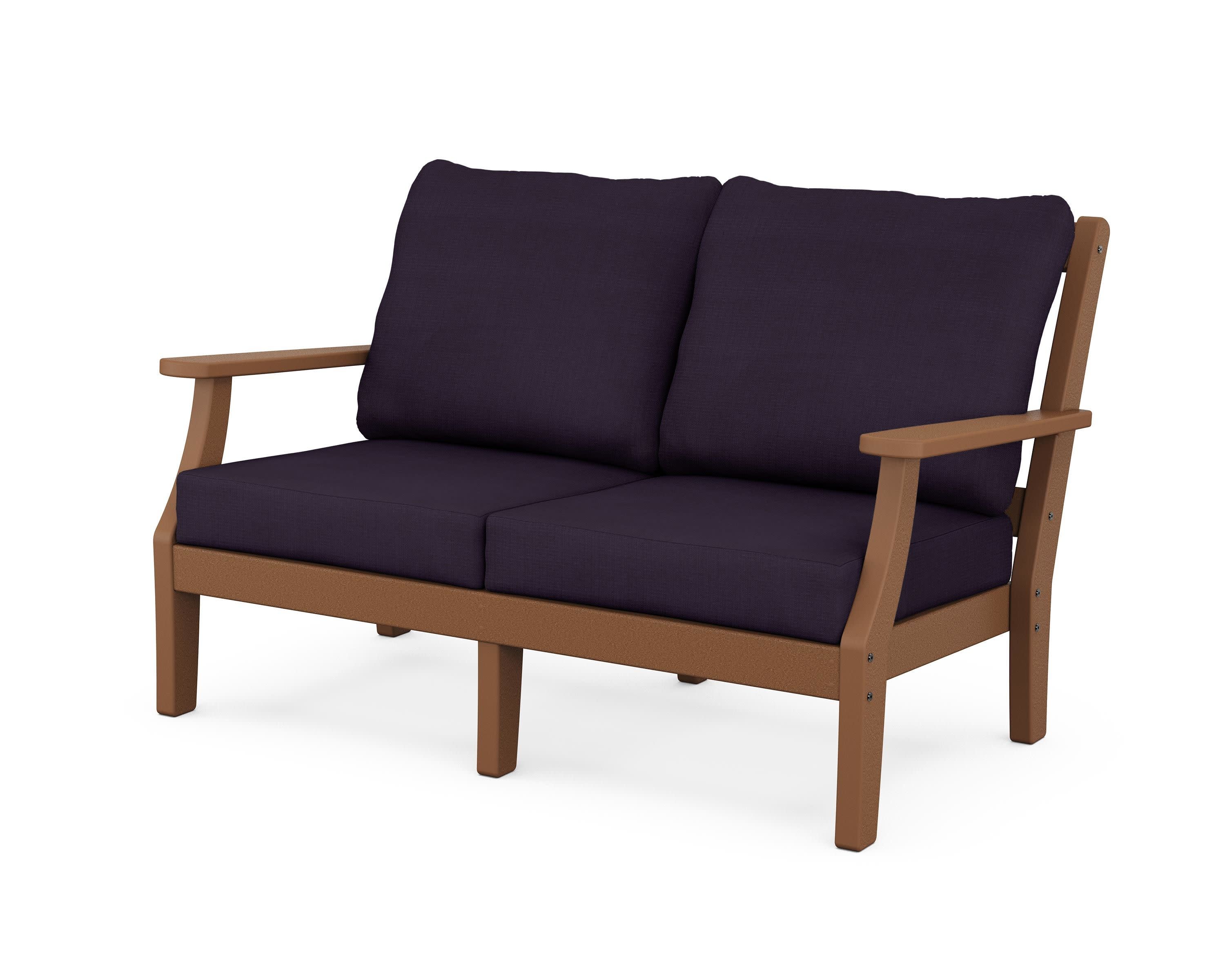 Chinoiserie Deep Seating Loveseat in Teak / Navy Linen