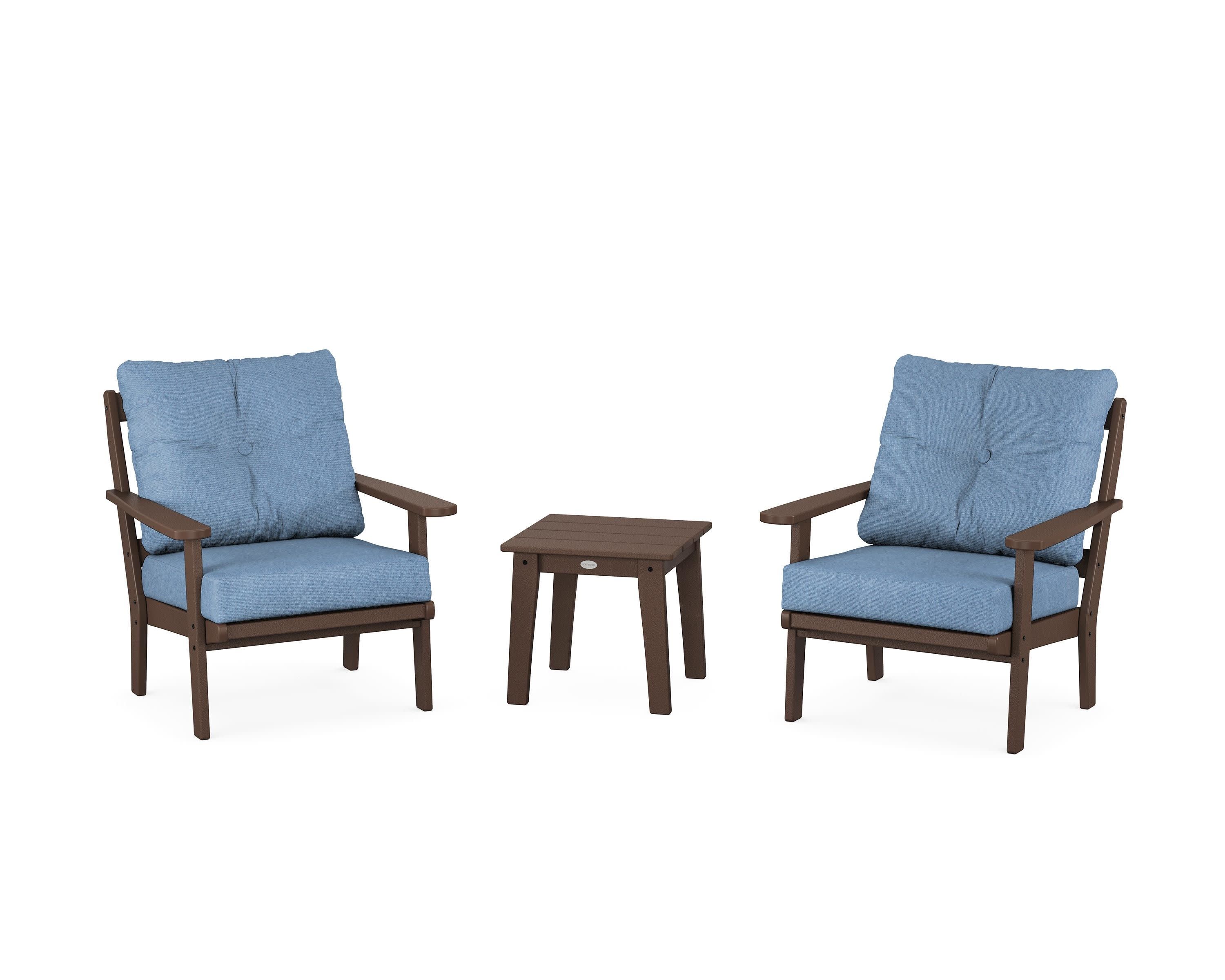 Mission 3-Piece Deep Seating Set in Mahogany / Sky Blue