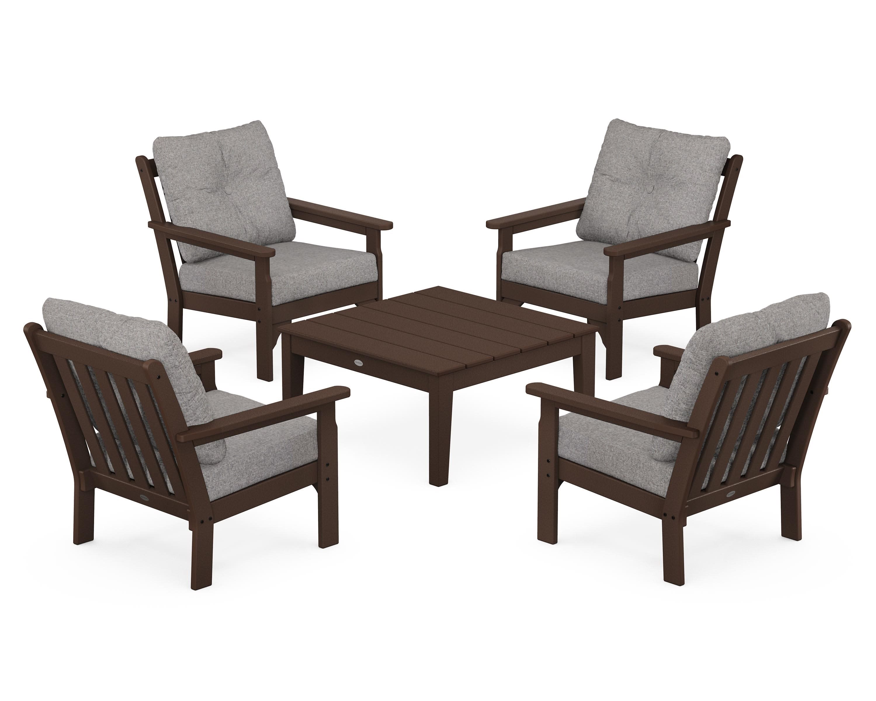 Vineyard 5-Piece Deep Seating Conversation Set in Mahogany / Grey Mist