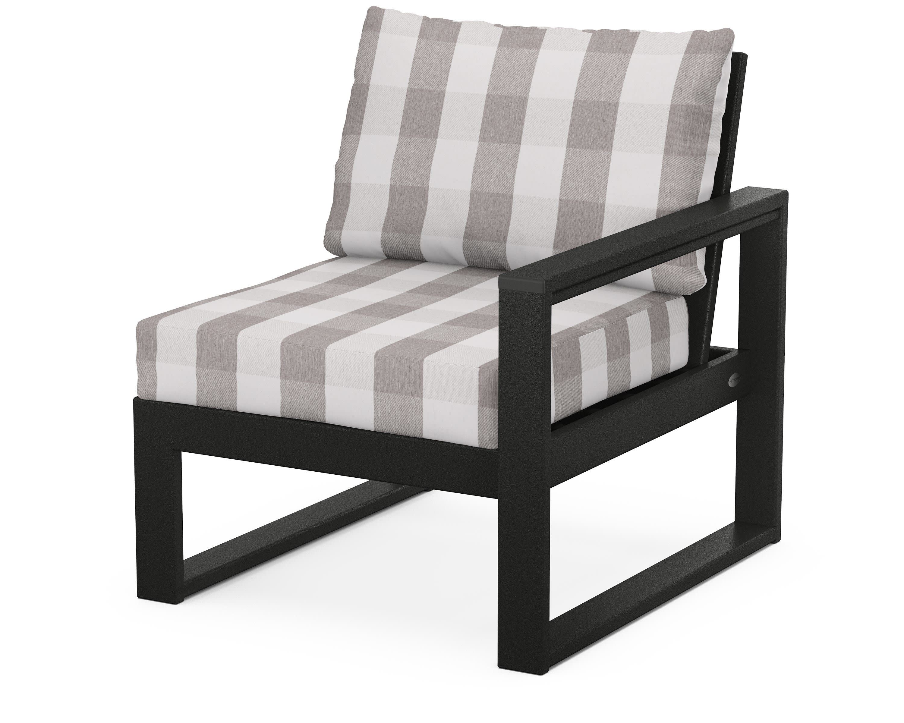 EDGE Modular Right Arm Chair in Black / Buffalo Plaid Grey Mist