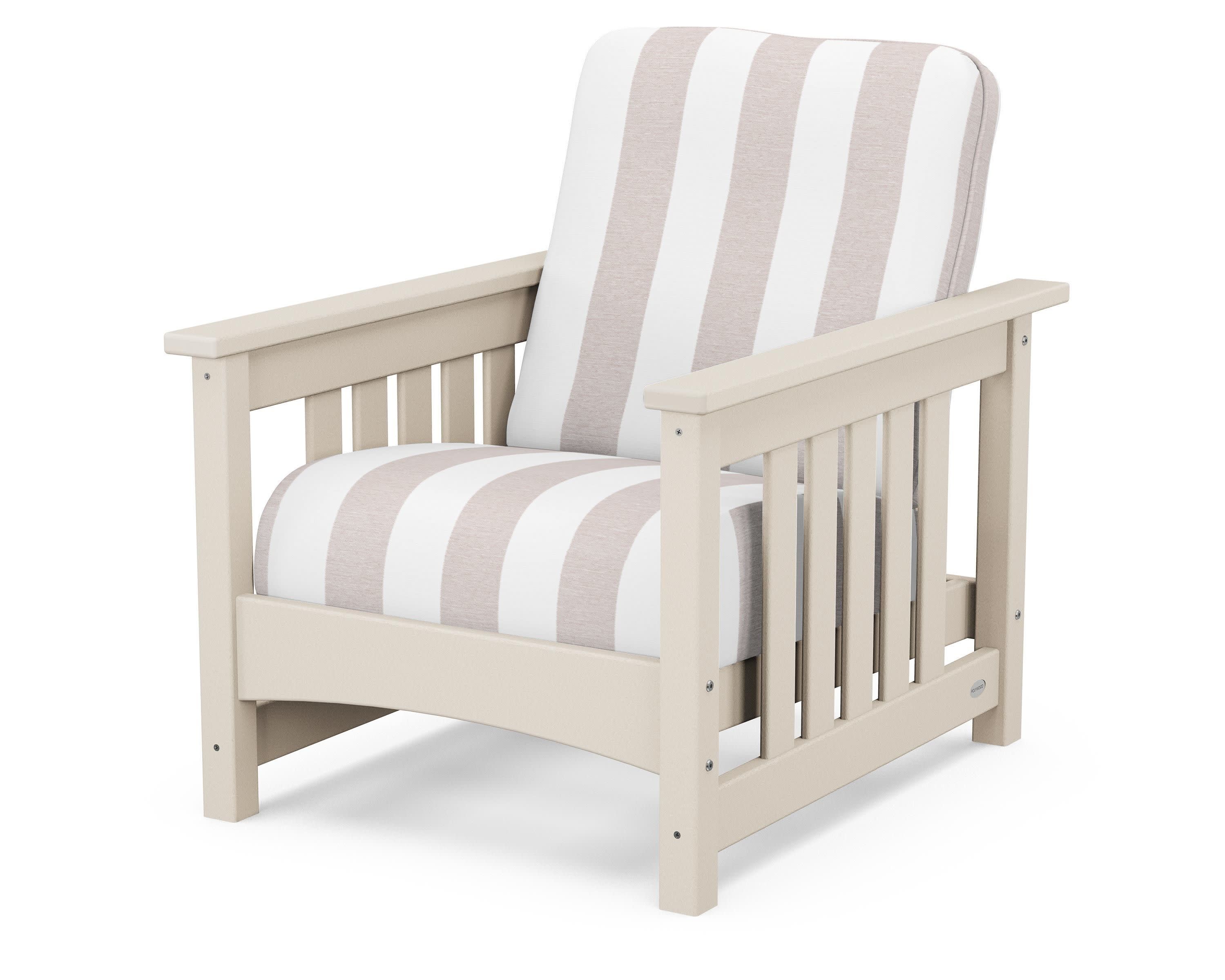 Club Mission Chair in Sand / Cabana Stripe Dune Burlap