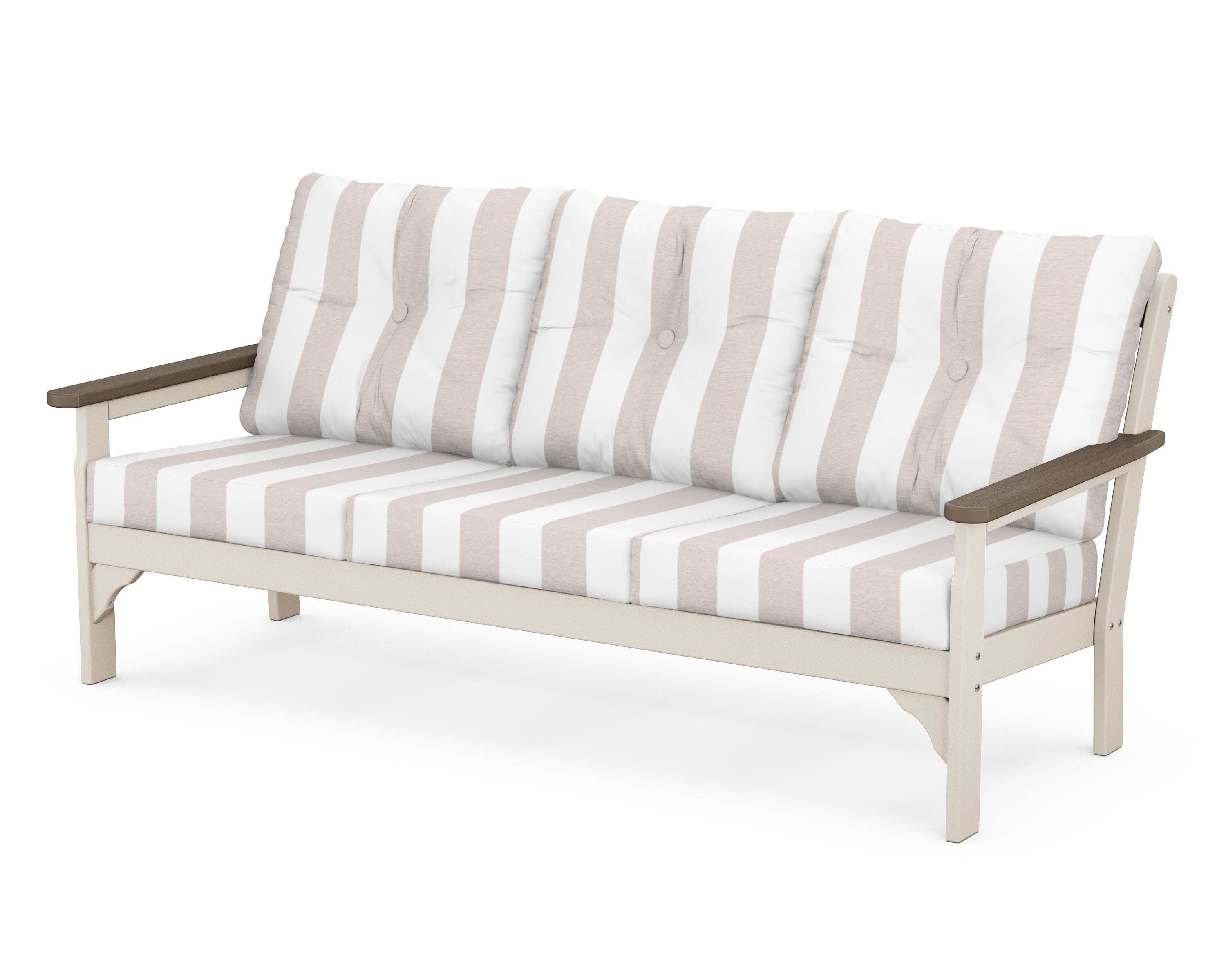 Vineyard Deep Seating Sofa in Sand / Kona / Cabana Stripe Dune Burlap