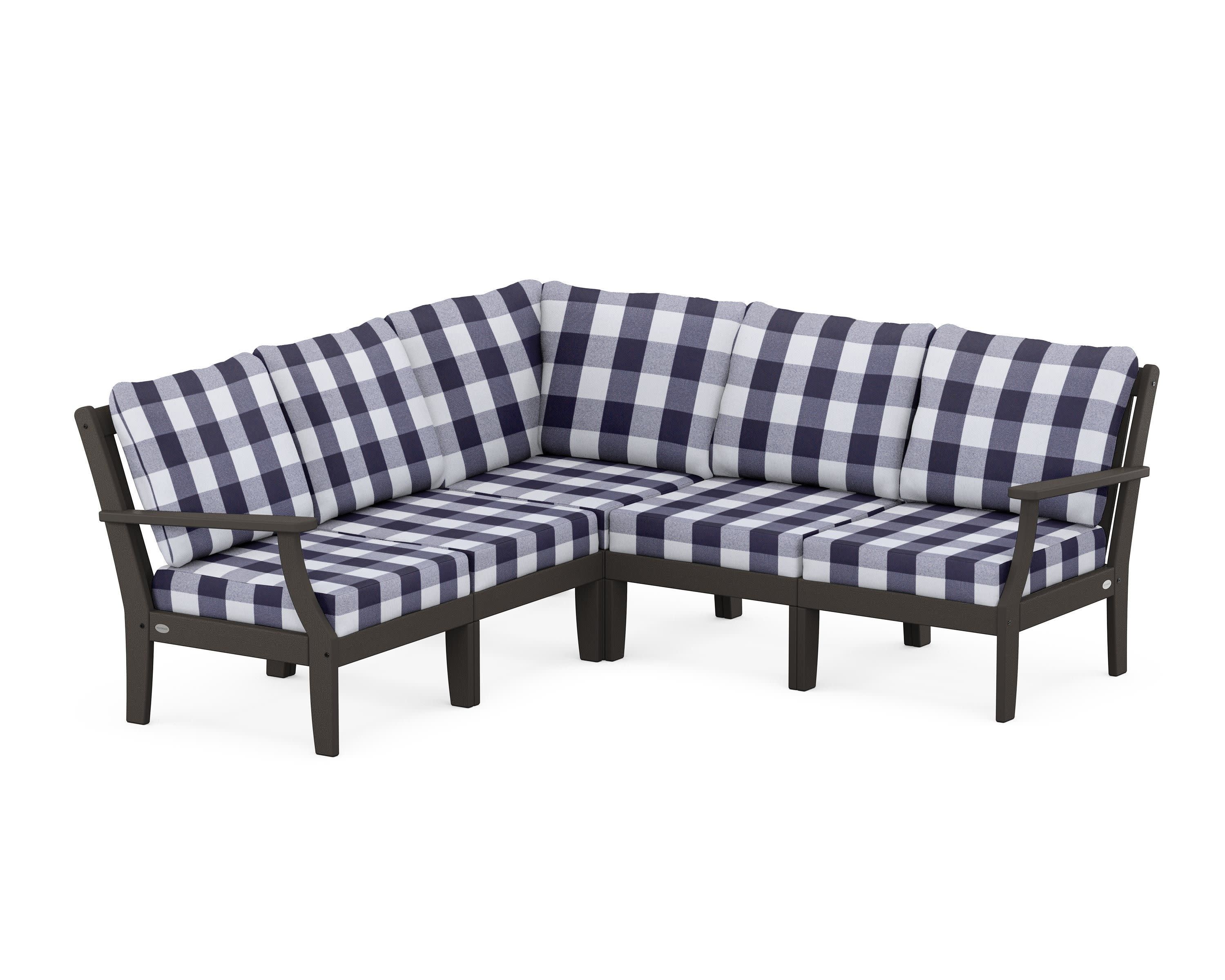 Braxton Modular 5-Piece Deep Seating Set in Vintage Coffee / Buffalo Plaid Navy