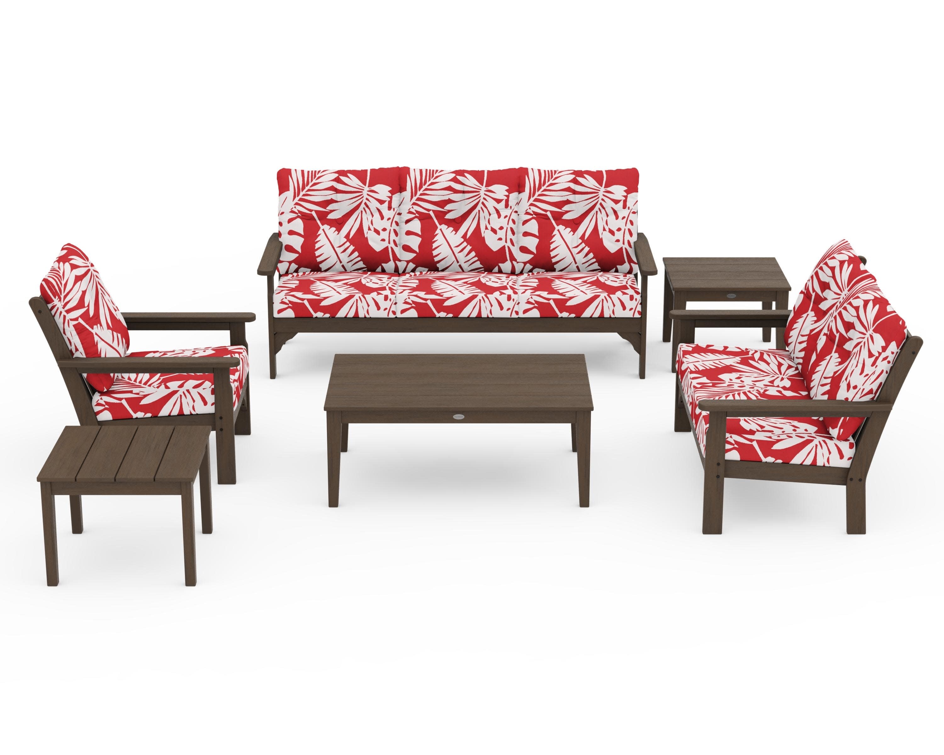 Vineyard 6-Piece Deep Seating Set in Kona / Leaf Crimson