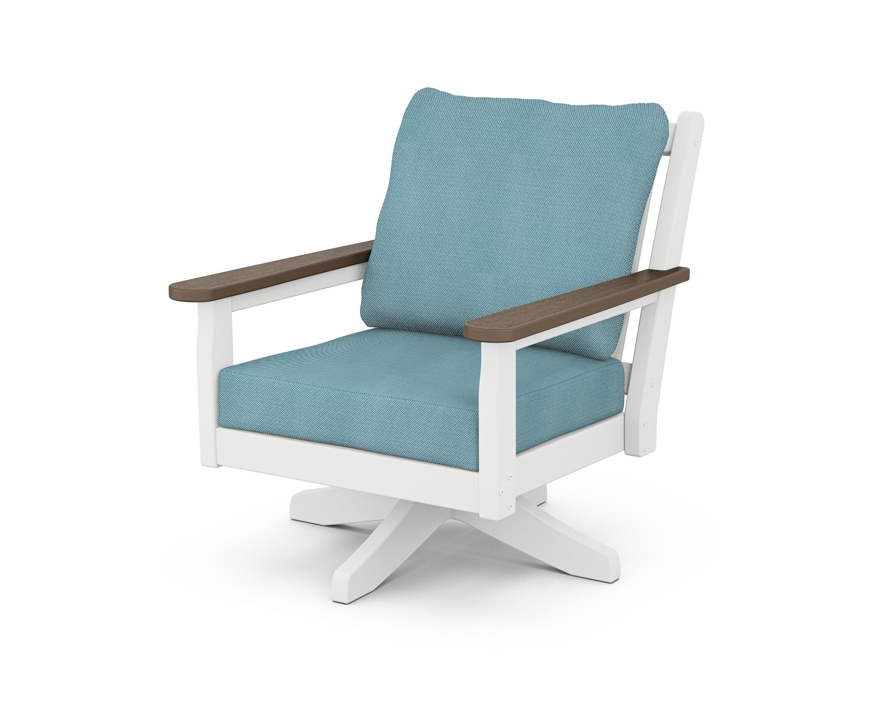 Chippendale Deep Seating Swivel Chair in White / Kona / Lattice Sky Blue