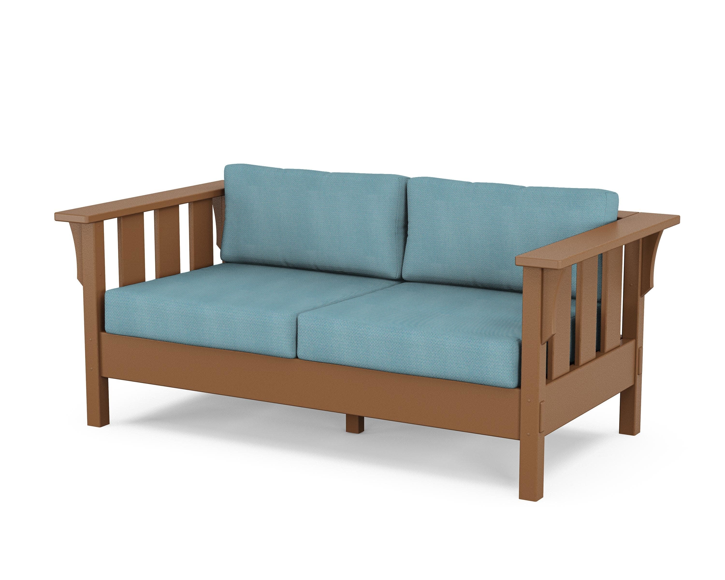 Acadia Deep Seating Loveseat in Teak / Lattice Sky Blue