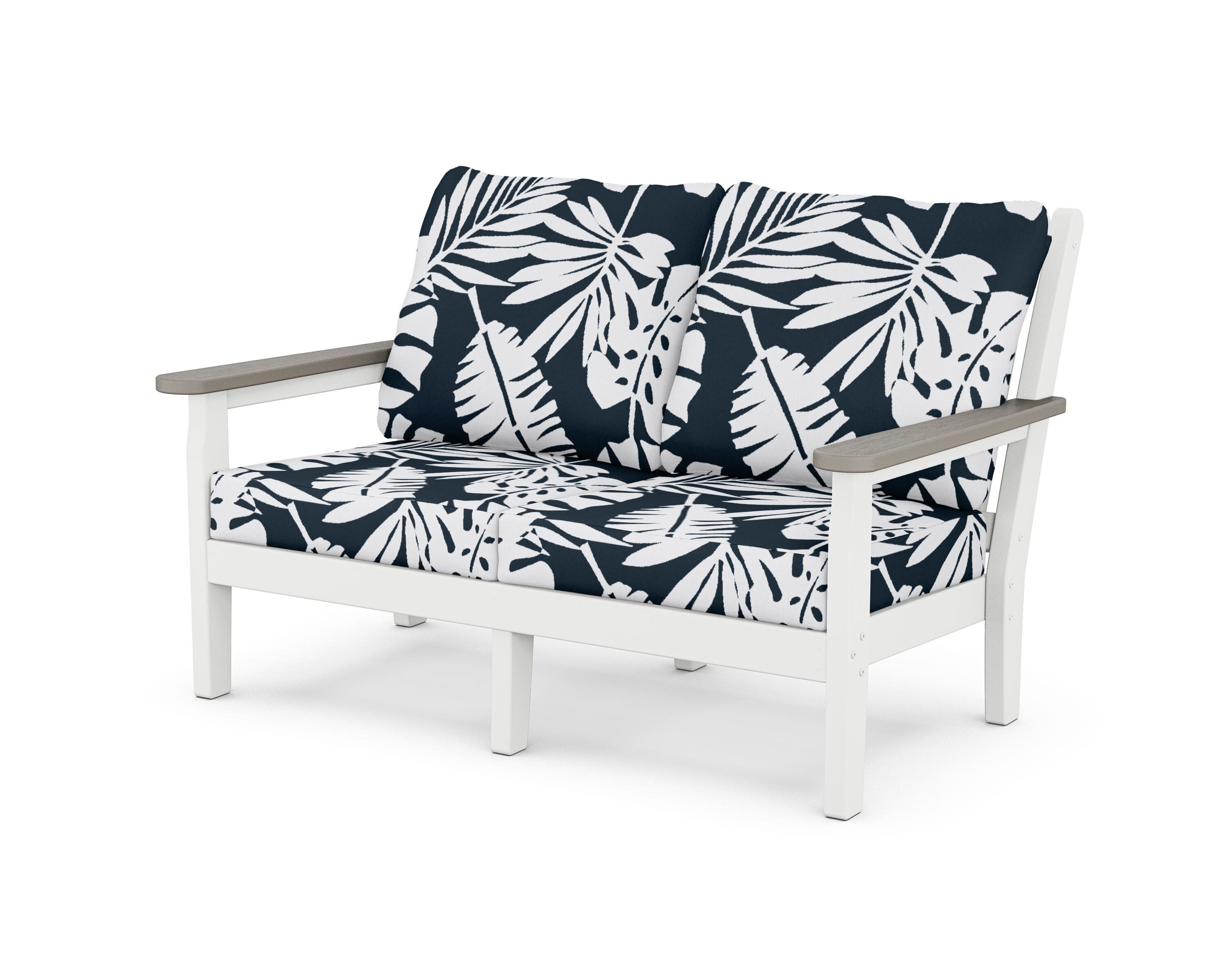 Chippendale Deep Seating Loveseat in White / Driftwood / Leaf Marine Indigo