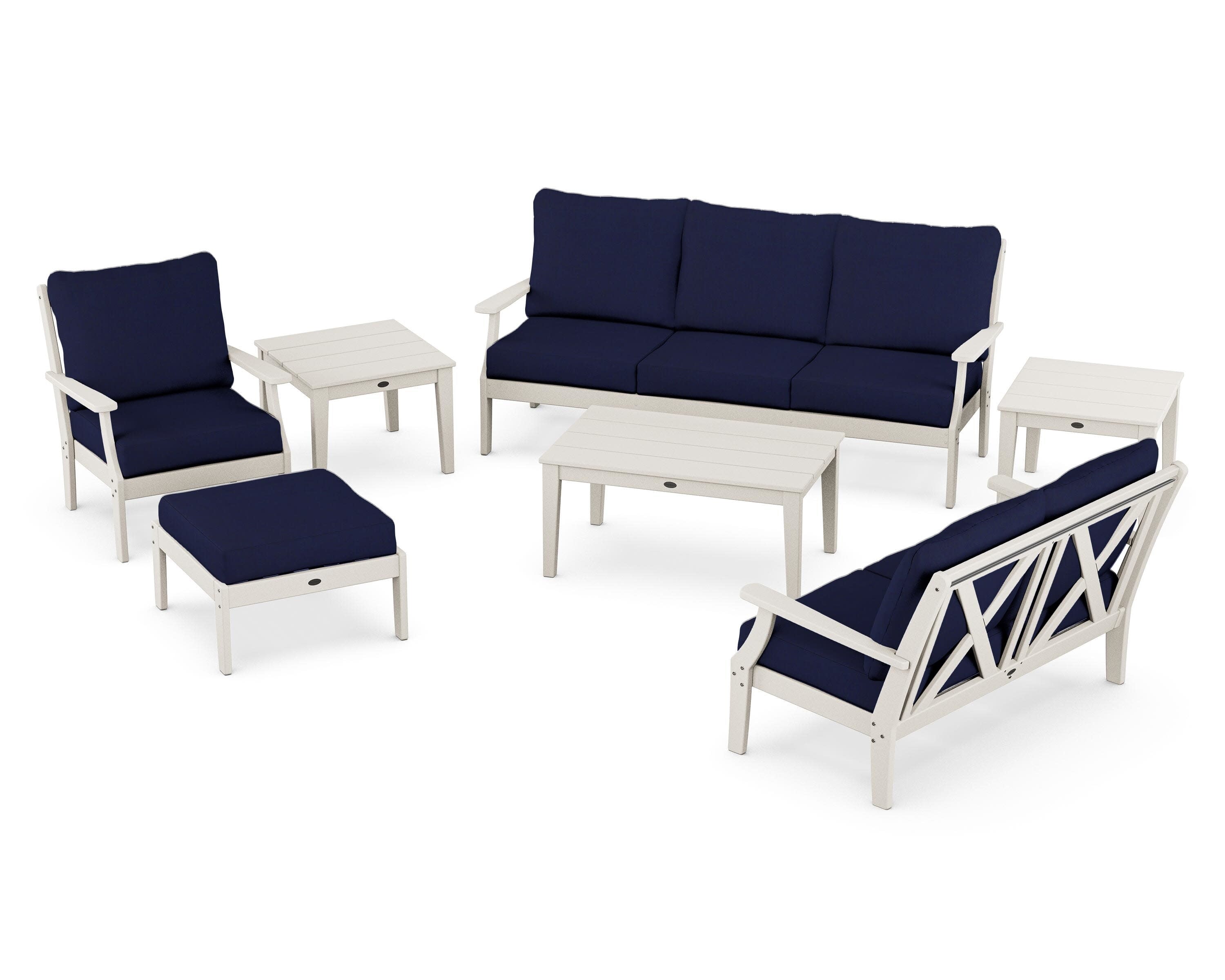 Braxton 7-Piece Deep Seating Set in Sand / Navy