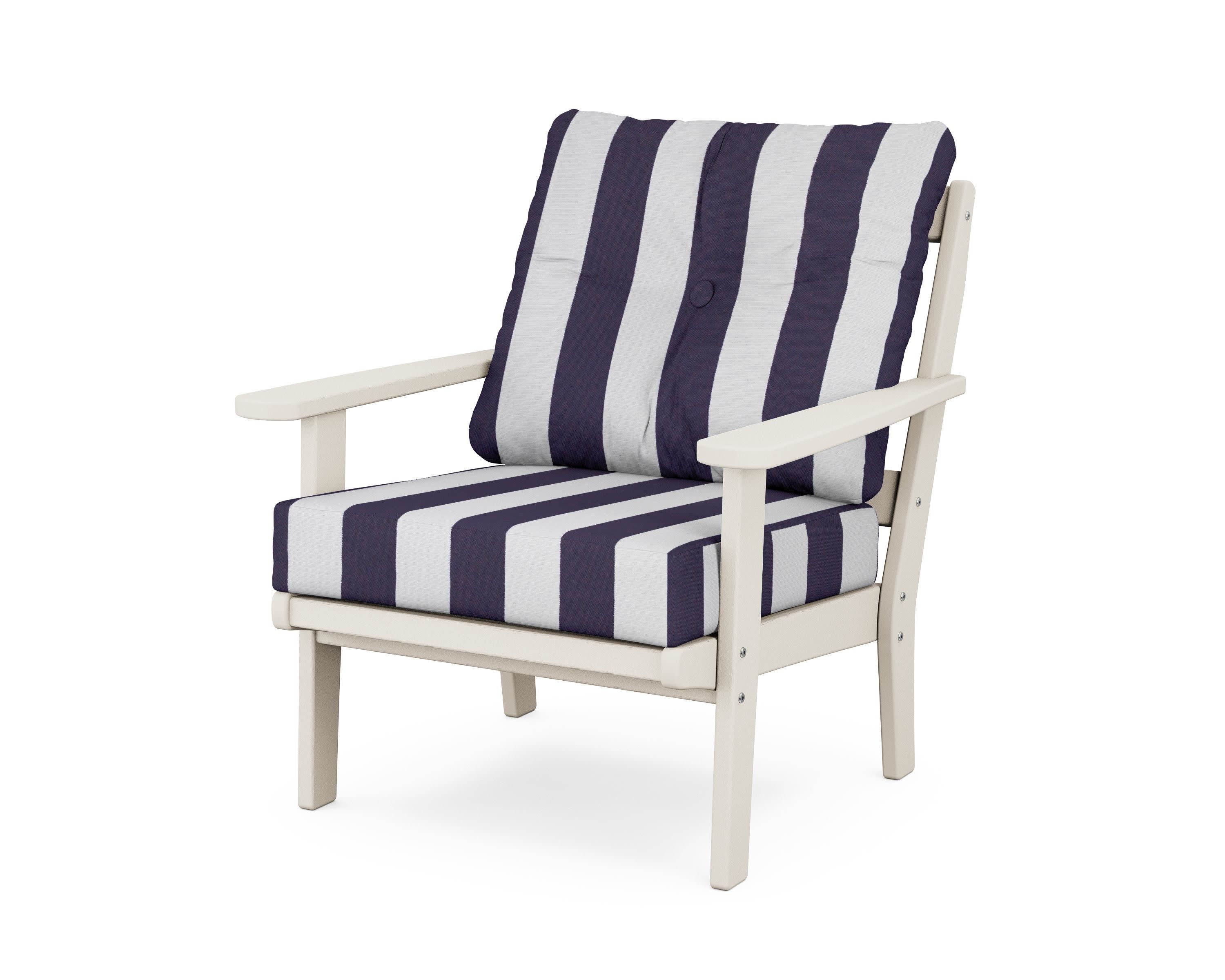 Mission Deep Seating Chair in Sand / Cabana Stripe Navy