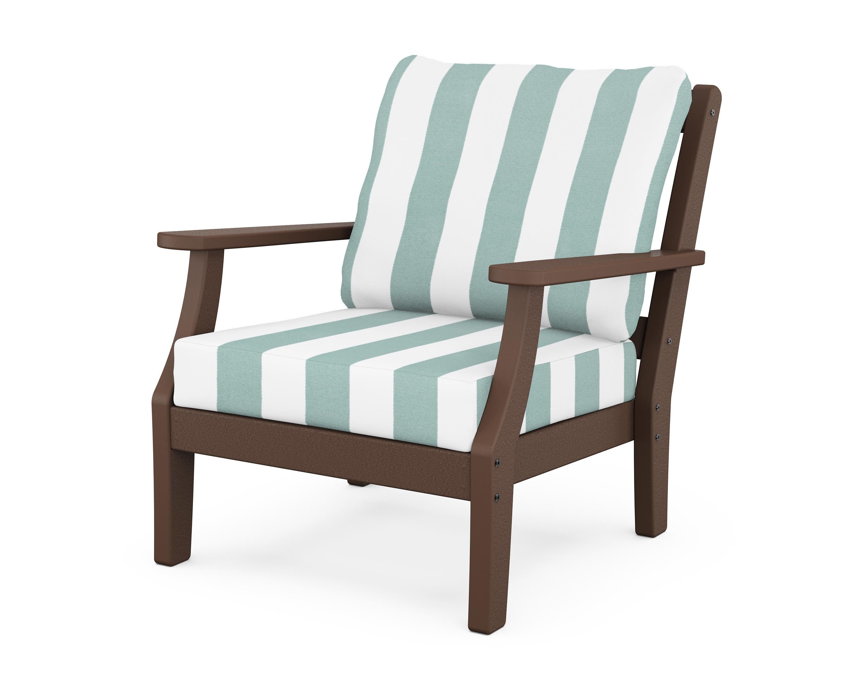 Chinoiserie Deep Seating Chair in Mahogany / Cabana Stripe Glacier Spa