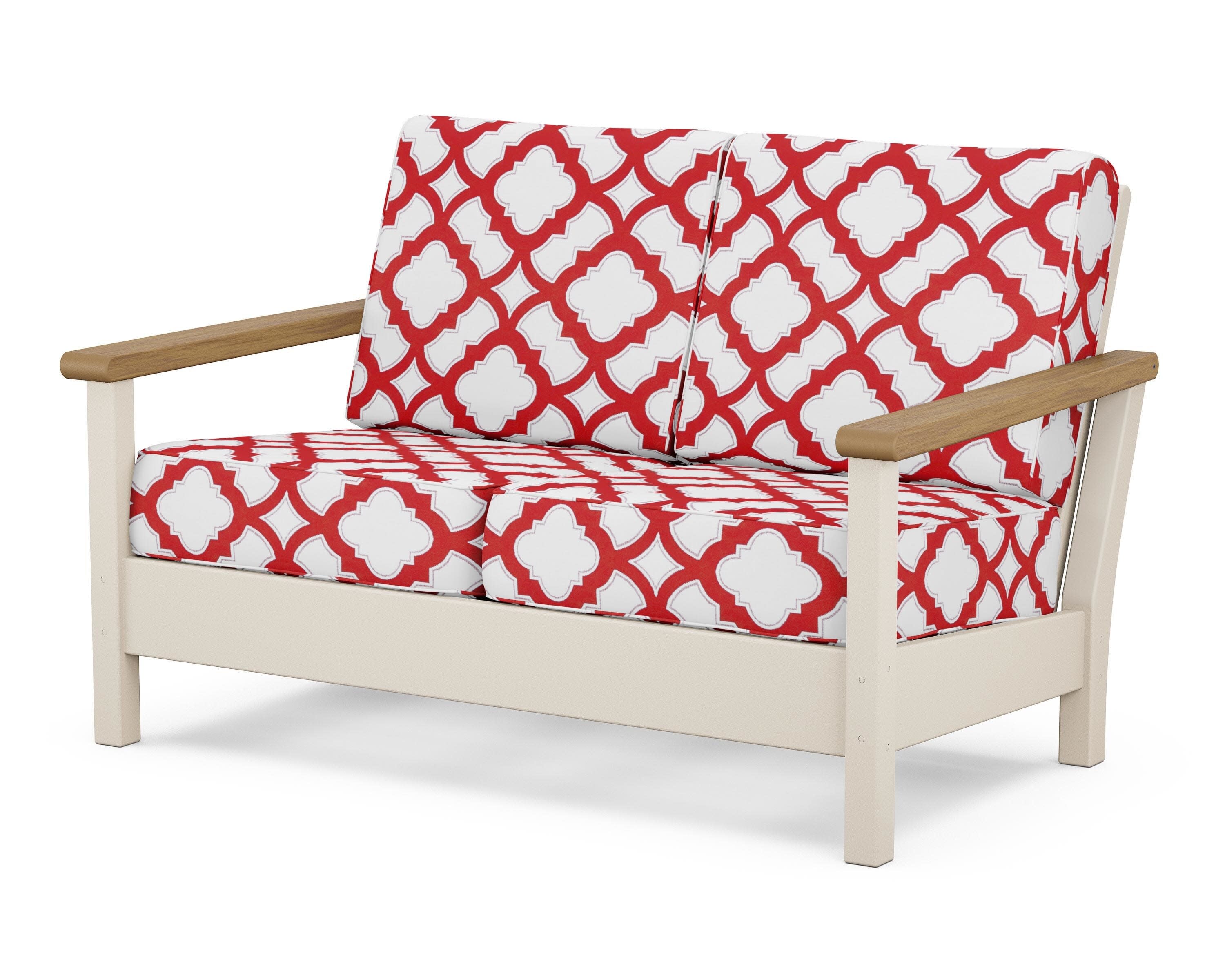 Harbour Deep Seating Loveseat in Sand / Natural / Trellis Crimson