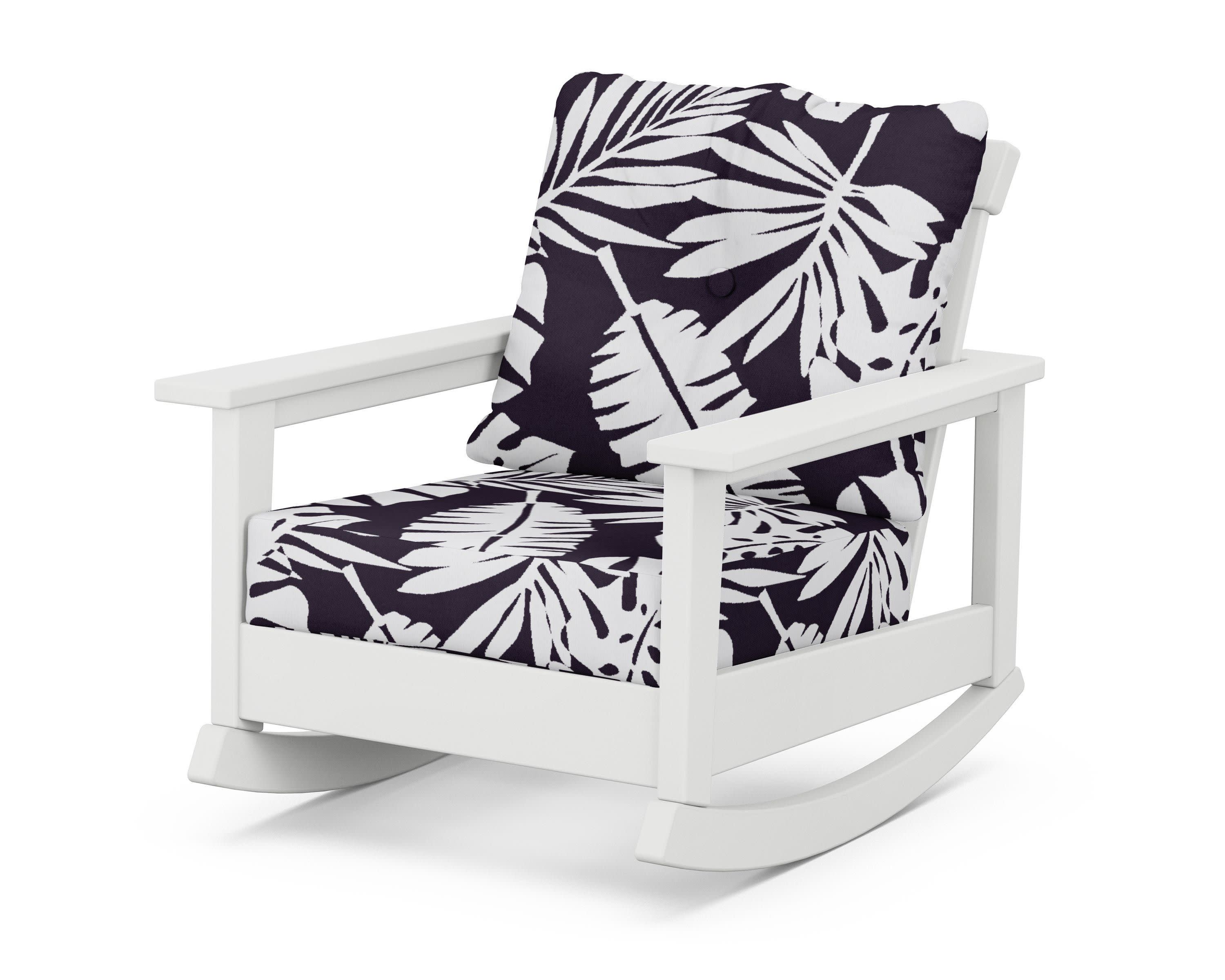Prescott Deep Seating Rocking Chair in White / Leaf Navy