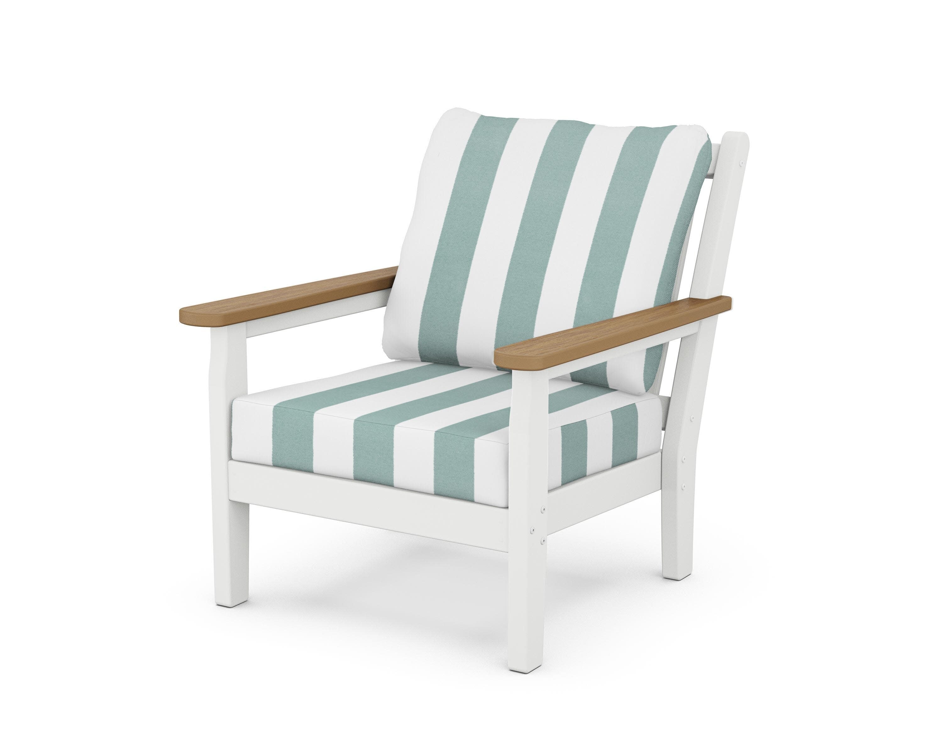 Chippendale Deep Seating Chair in White / Natural / Cabana Stripe Glacier Spa