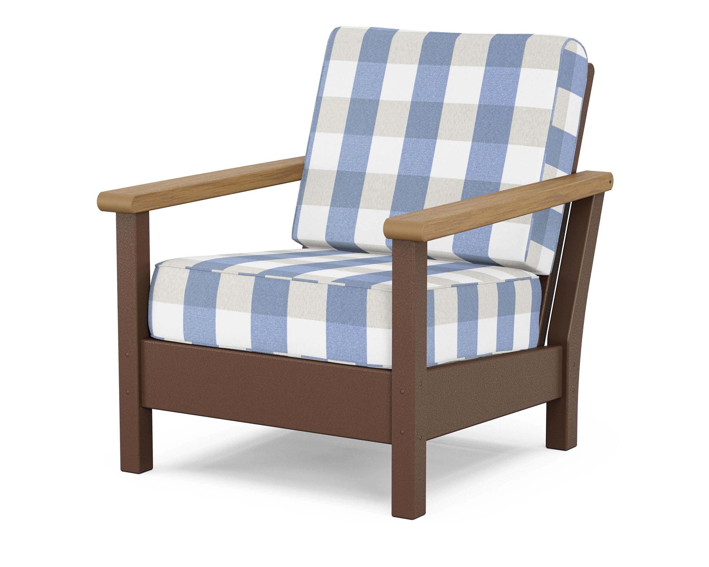 Harbour Deep Seating Chair in Mahogany / Natural / Buffalo Plaid Sky Blue