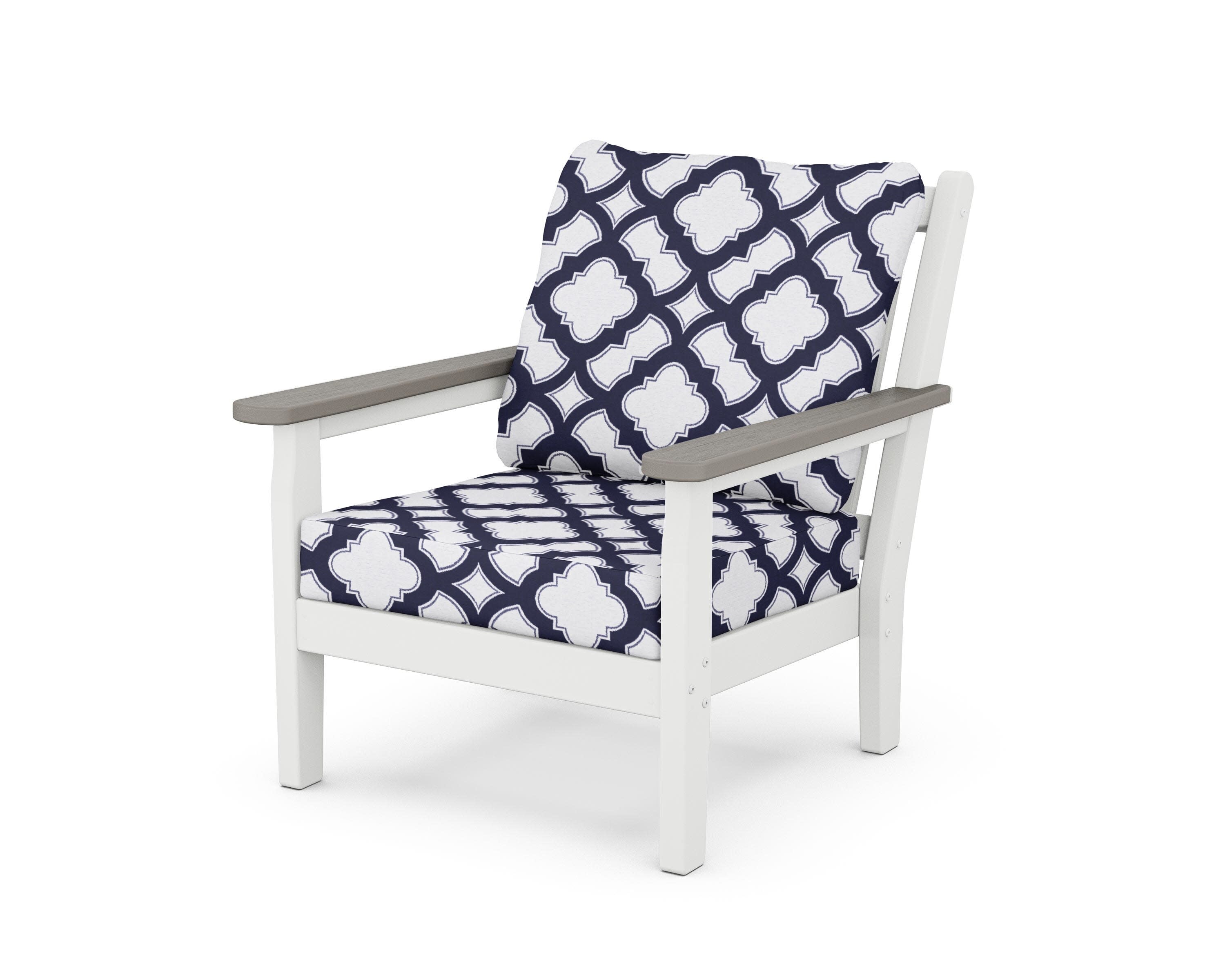 Chippendale Deep Seating Chair in White / Driftwood / Trellis Navy