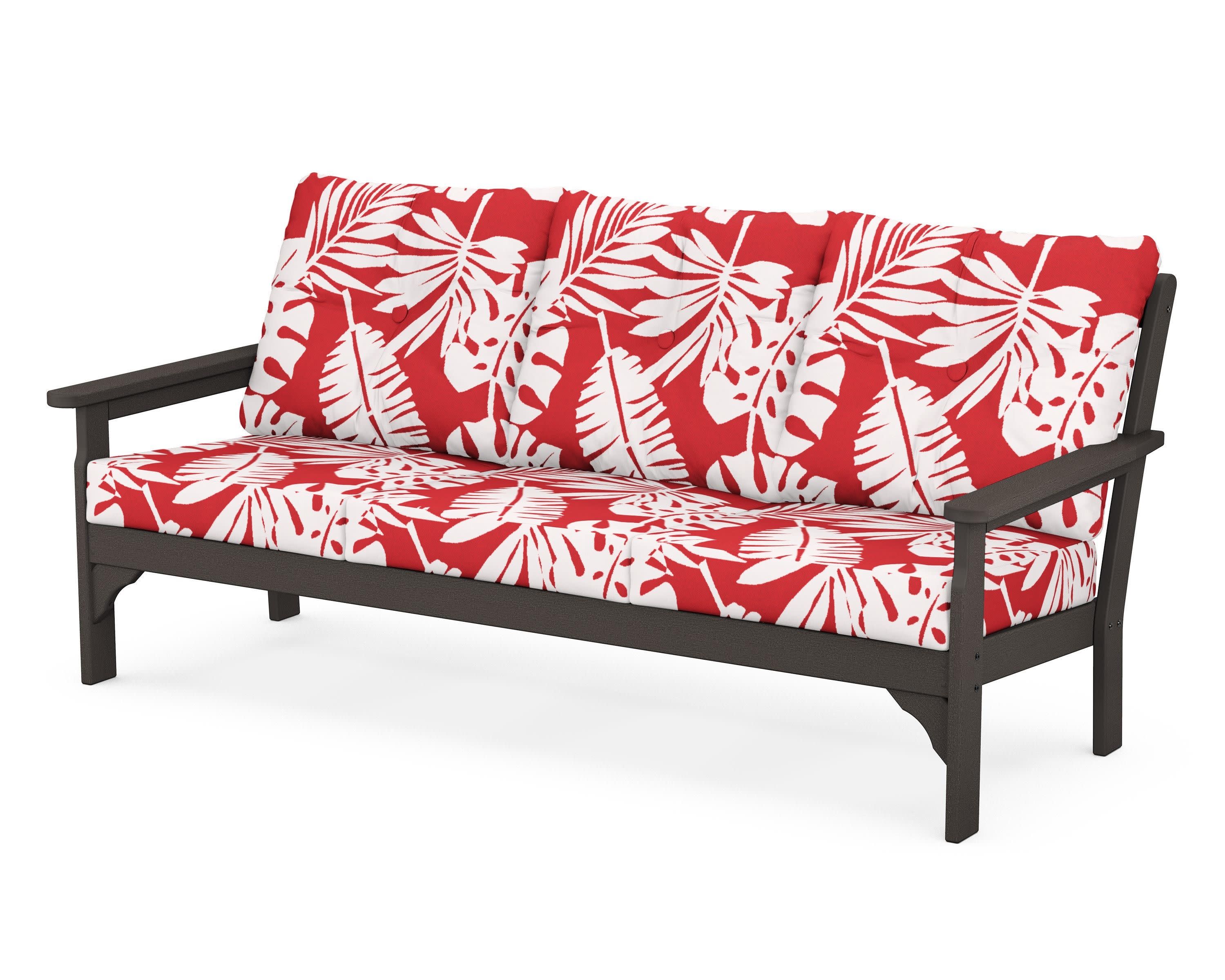 Vineyard Deep Seating Sofa in Vintage Coffee / Leaf Crimson
