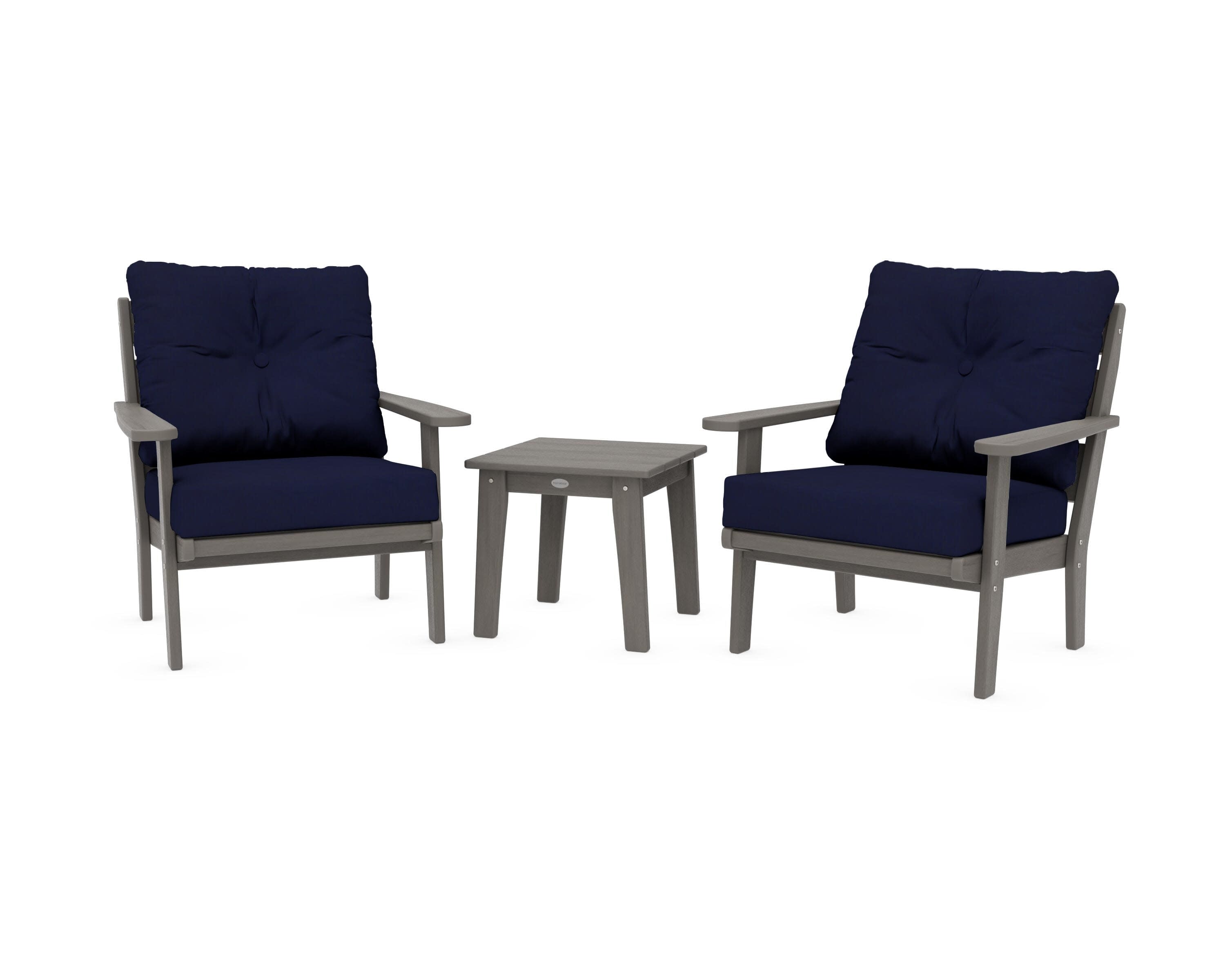 Lakeside 3-Piece Deep Seating Chair Set in Driftwood / Navy