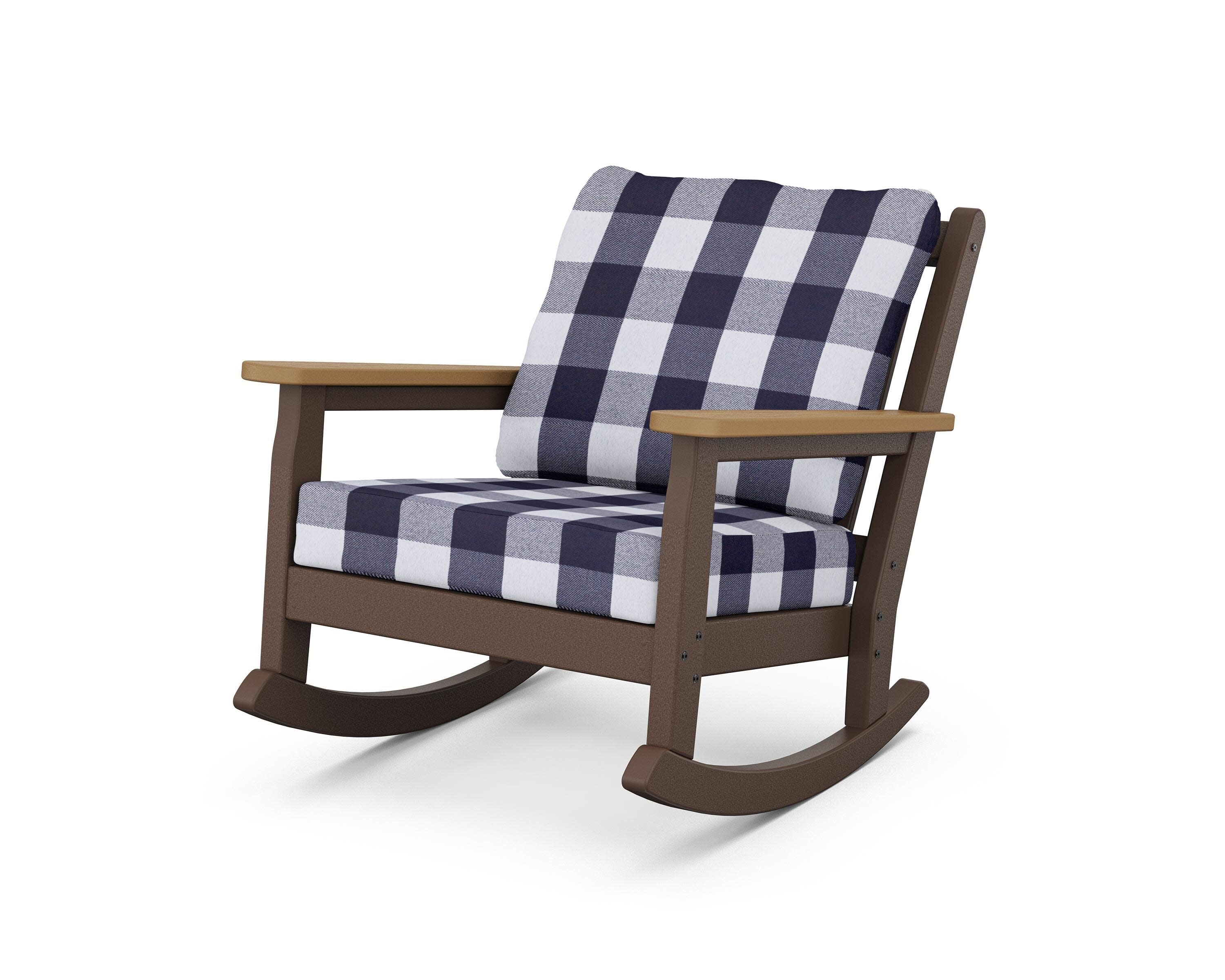 Chippendale Deep Seating Rocking Chair in Mahogany / Natural / Buffalo Plaid Navy