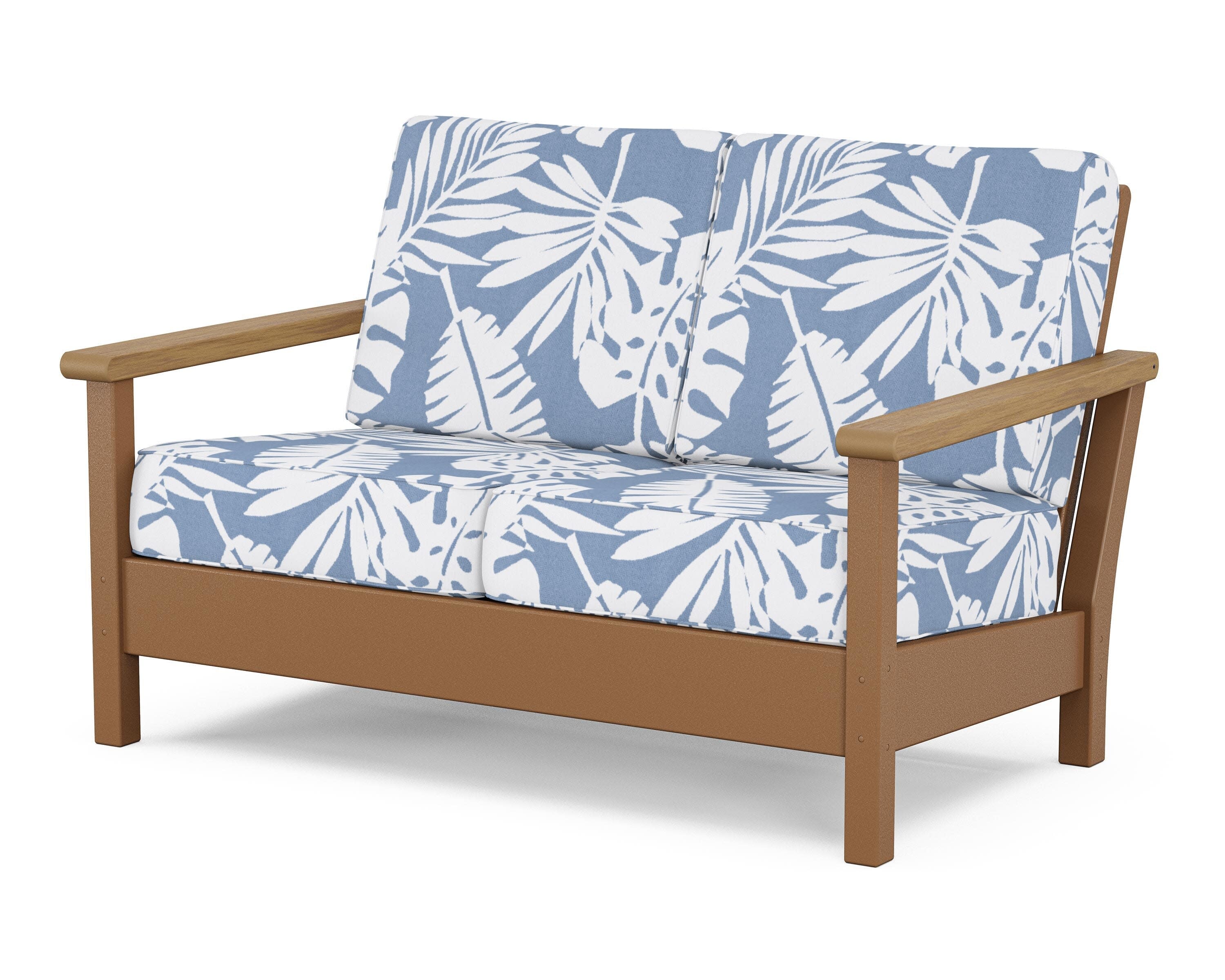 Harbour Deep Seating Loveseat in Teak / Natural / Leaf Sky Blue