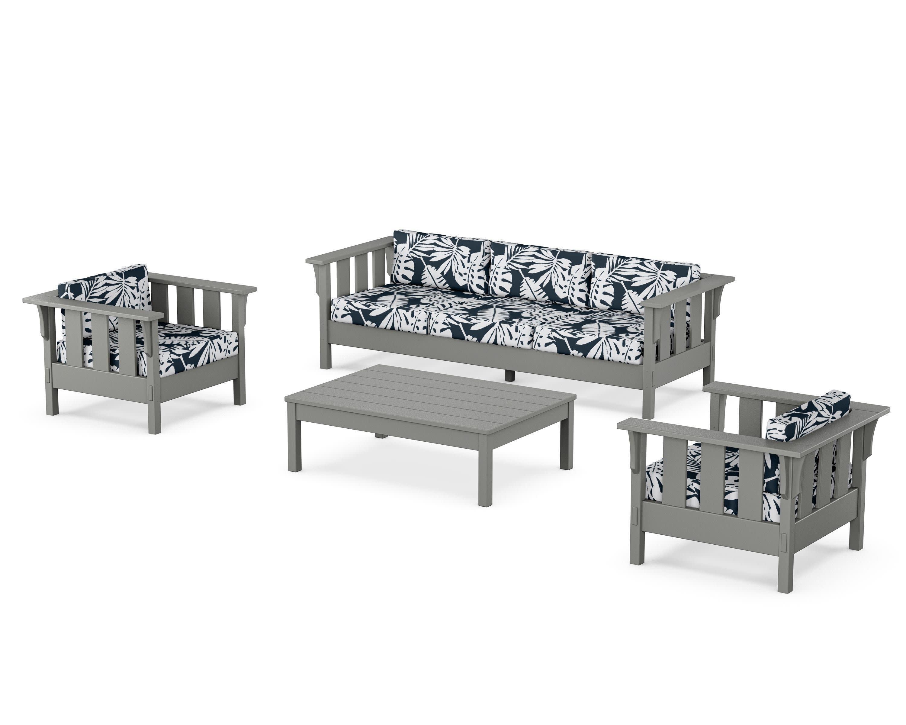 Acadia 4-Piece Deep Seating Set with Sofa in Slate Grey / Leaf Marine Indigo