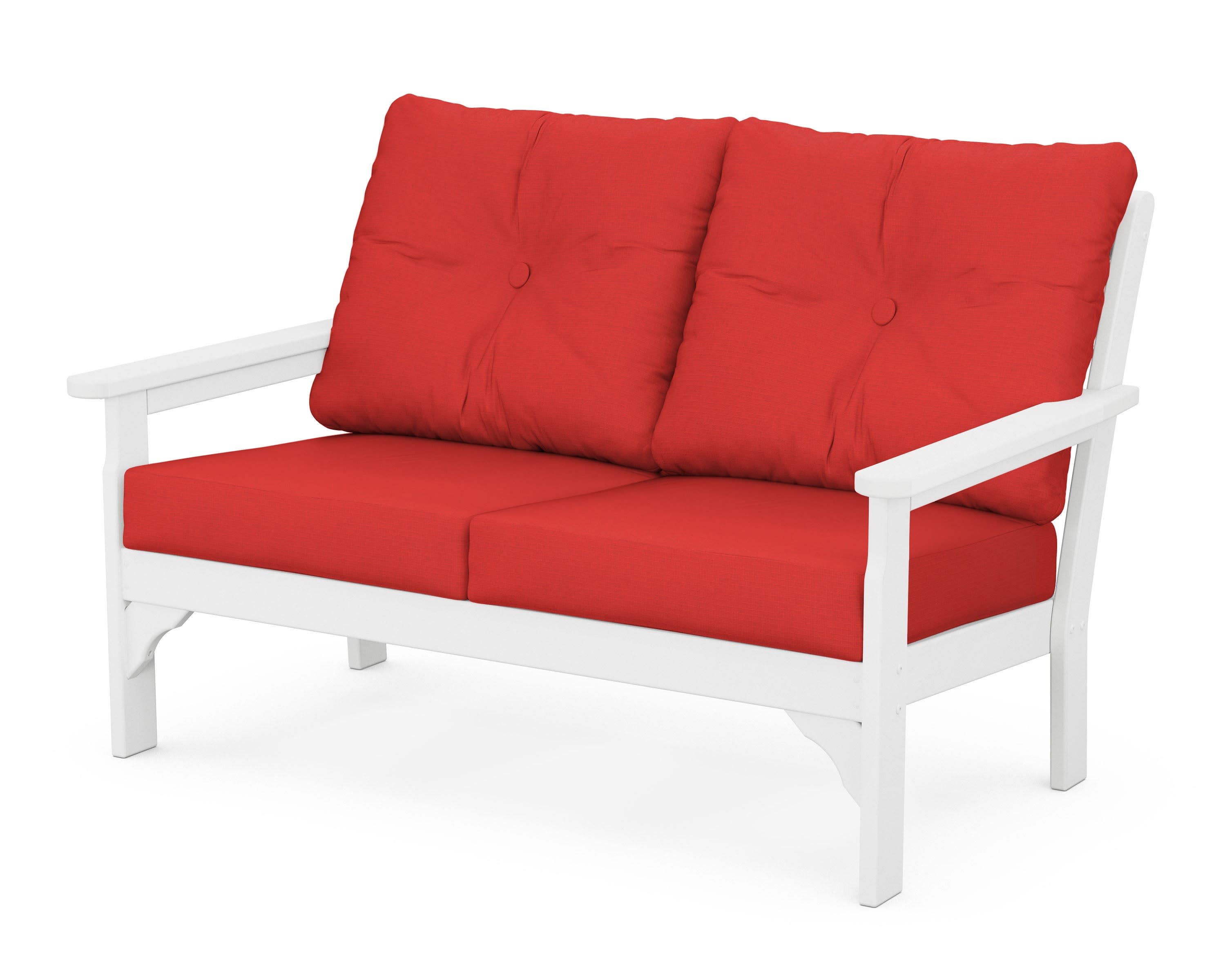 Vineyard Deep Seating Loveseat in White / Crimson Linen