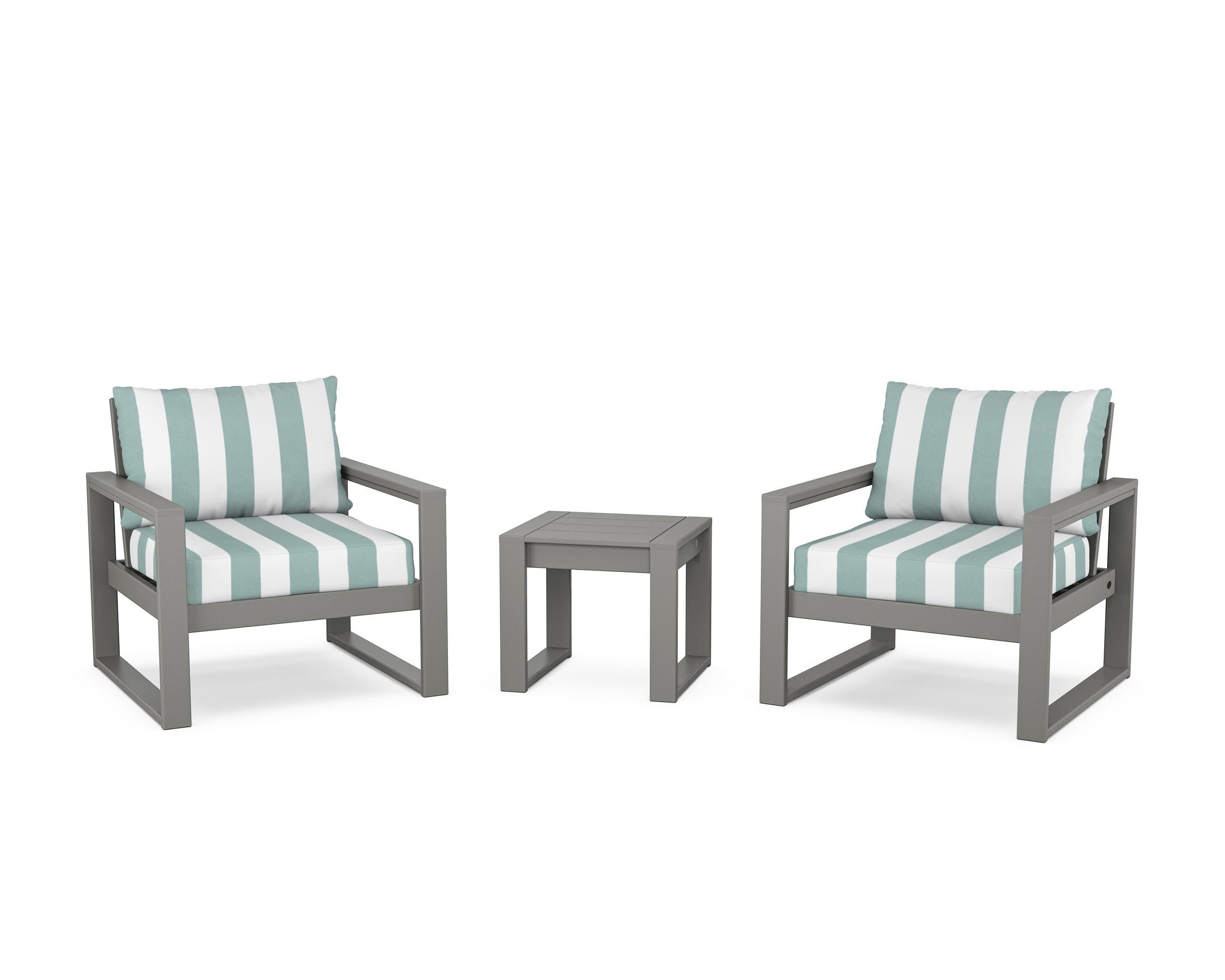 EDGE Sectional 3-Piece Deep Seating Set in Slate Grey / Cabana Stripe Glacier Spa