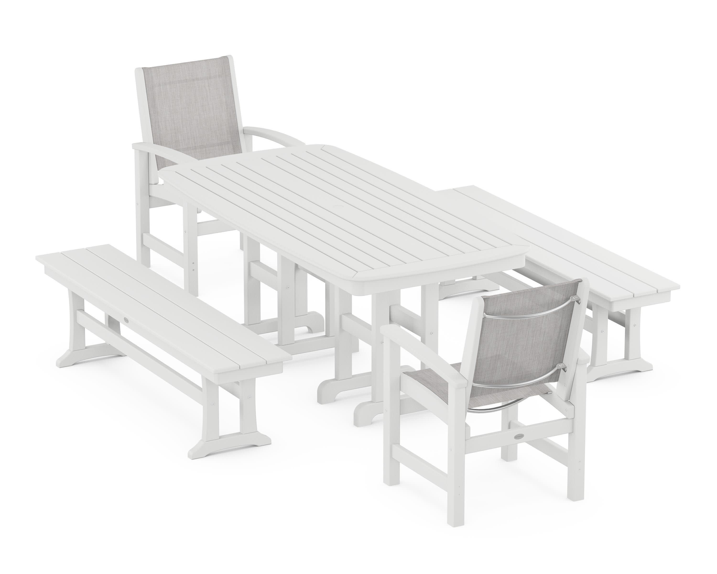 Coastal 5-Piece Dining Set in White / Parchment Sling