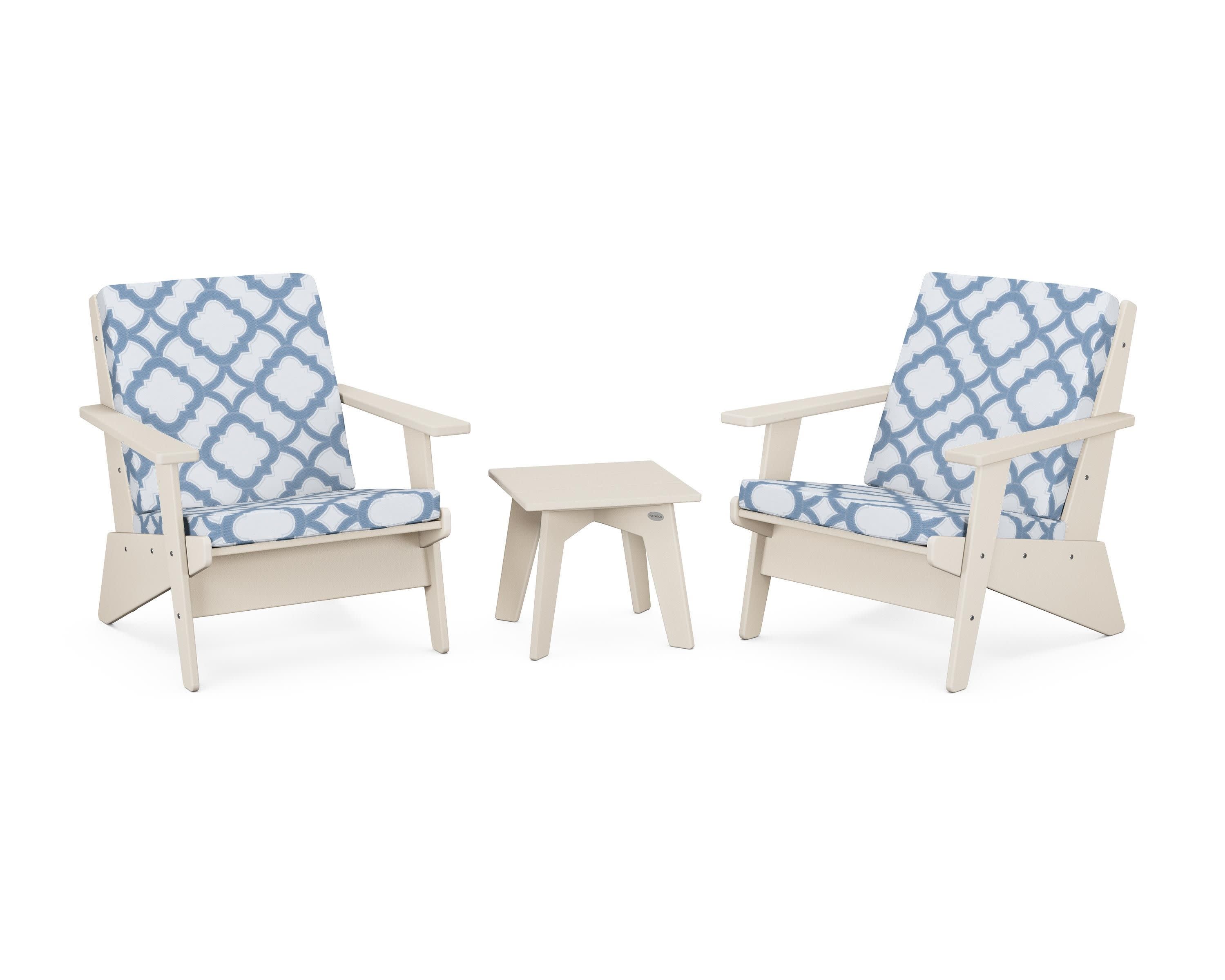 Riviera Modern Lounge 3-Piece Set in Sand / Trellis Sky Blue