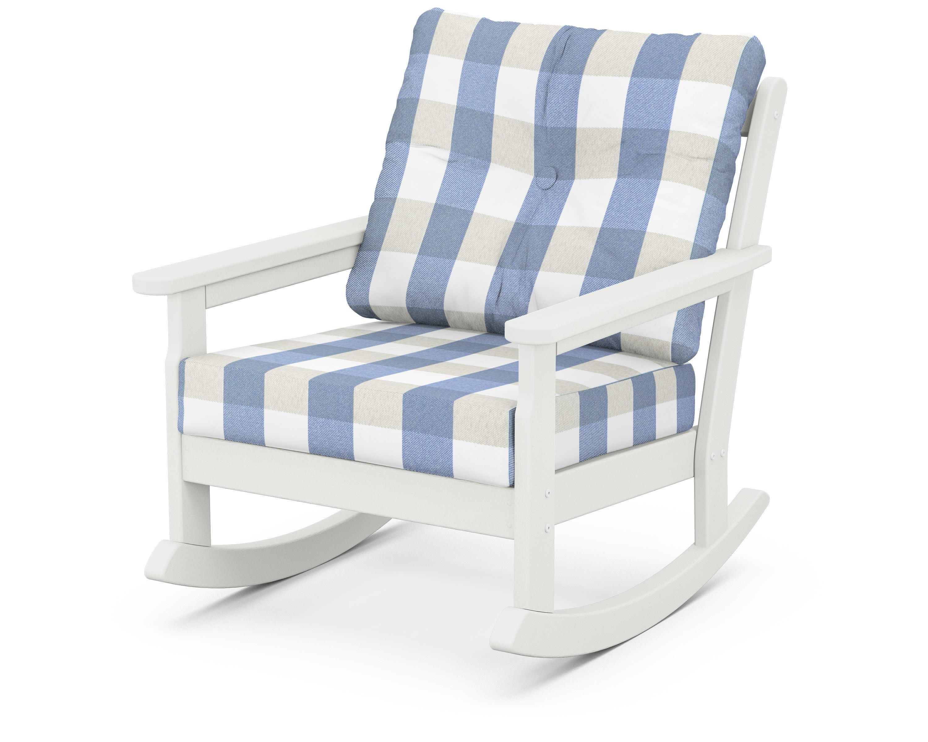 Vineyard Deep Seating Rocking Chair in Vintage White / Buffalo Plaid Sky Blue