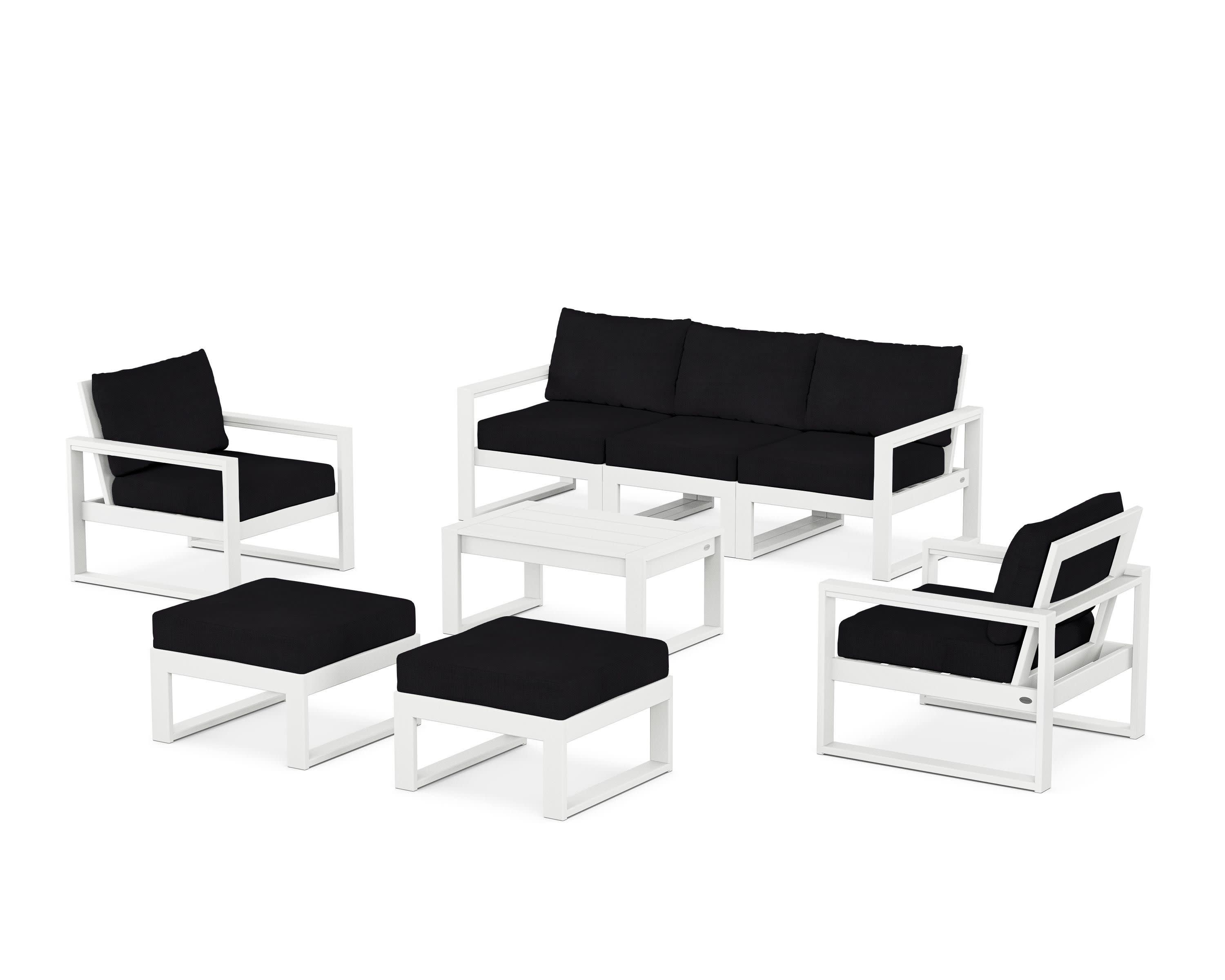 EDGE Sectional 8-Piece Lounge Sofa Set in White / Midnight Linen
