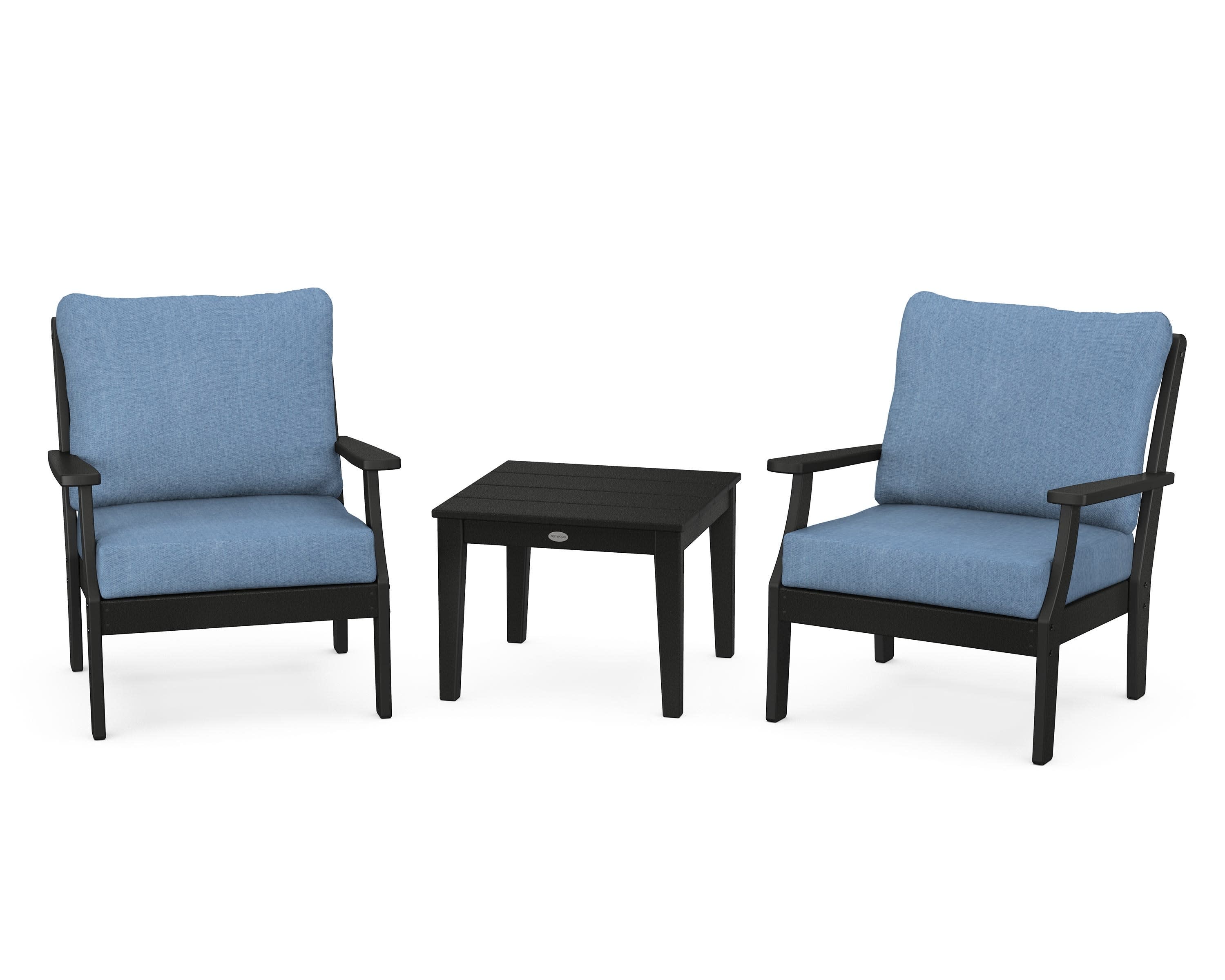 Braxton 3-Piece Deep Seating Set in Black / Sky Blue