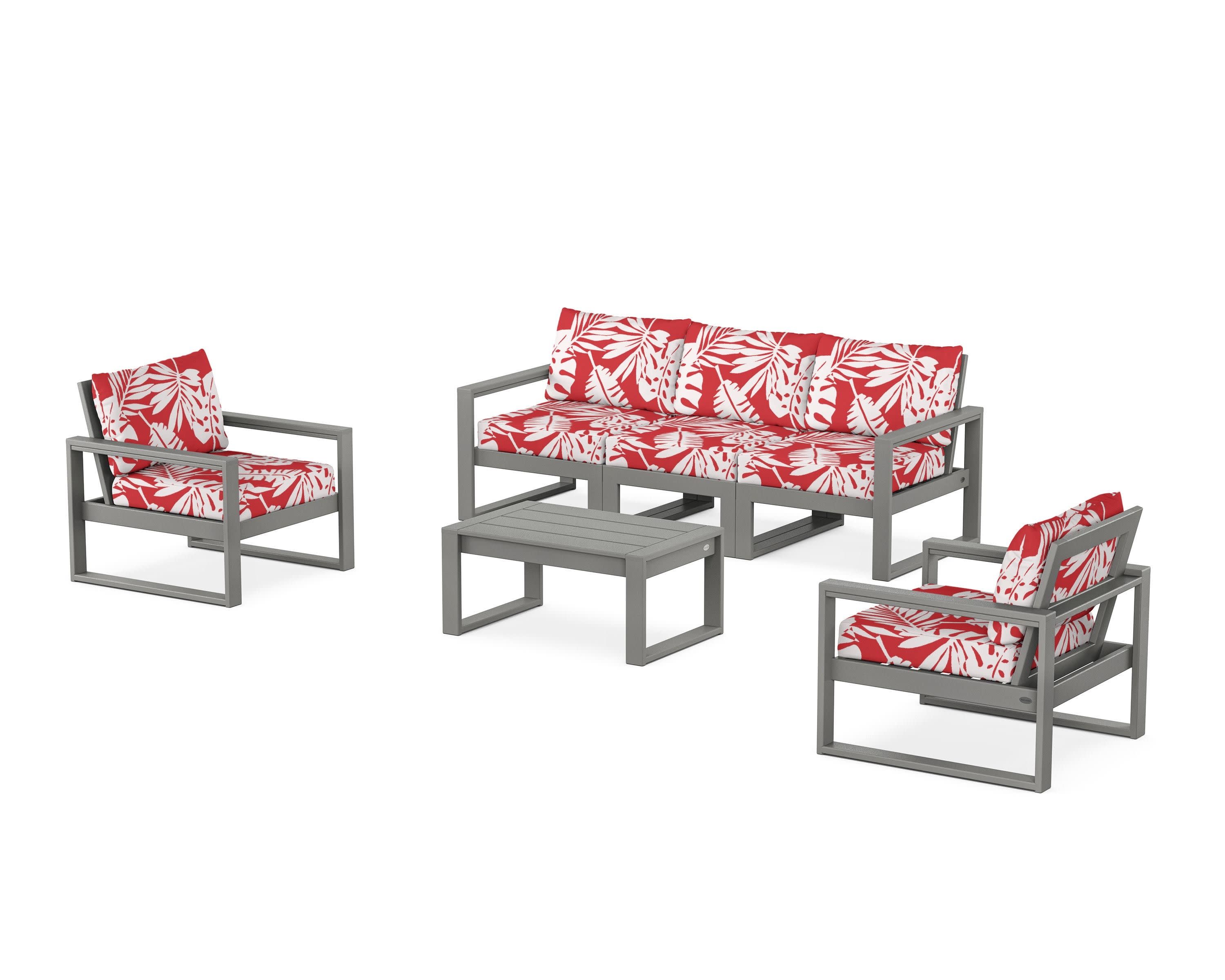 EDGE Sectional 4-Piece Deep Seating Set with Sofa in Slate Grey / Leaf Crimson
