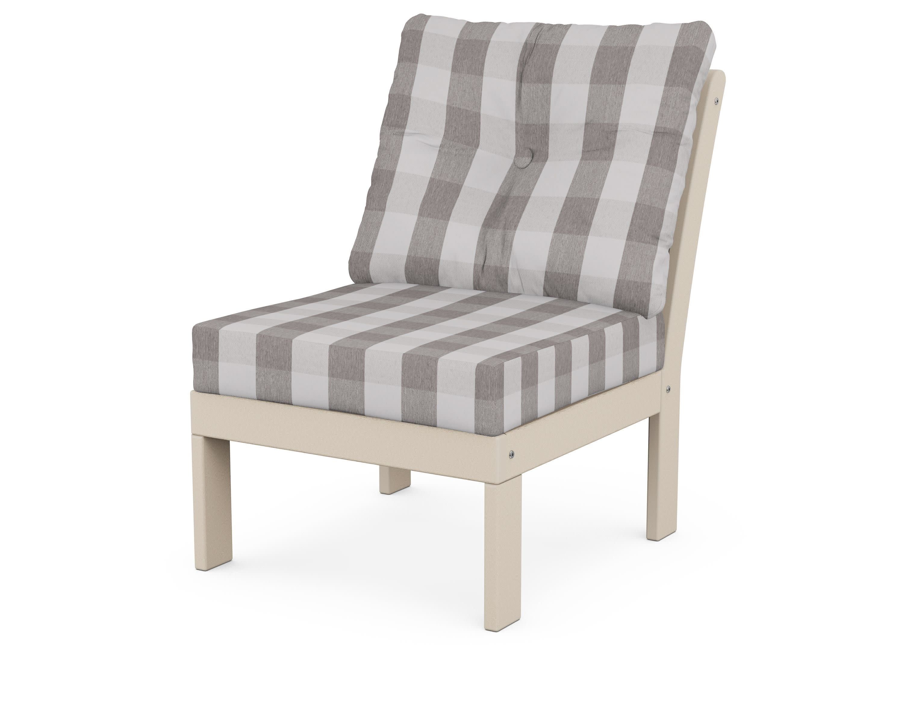 Vineyard Modular Armless Chair in Sand / Buffalo Plaid Grey Mist
