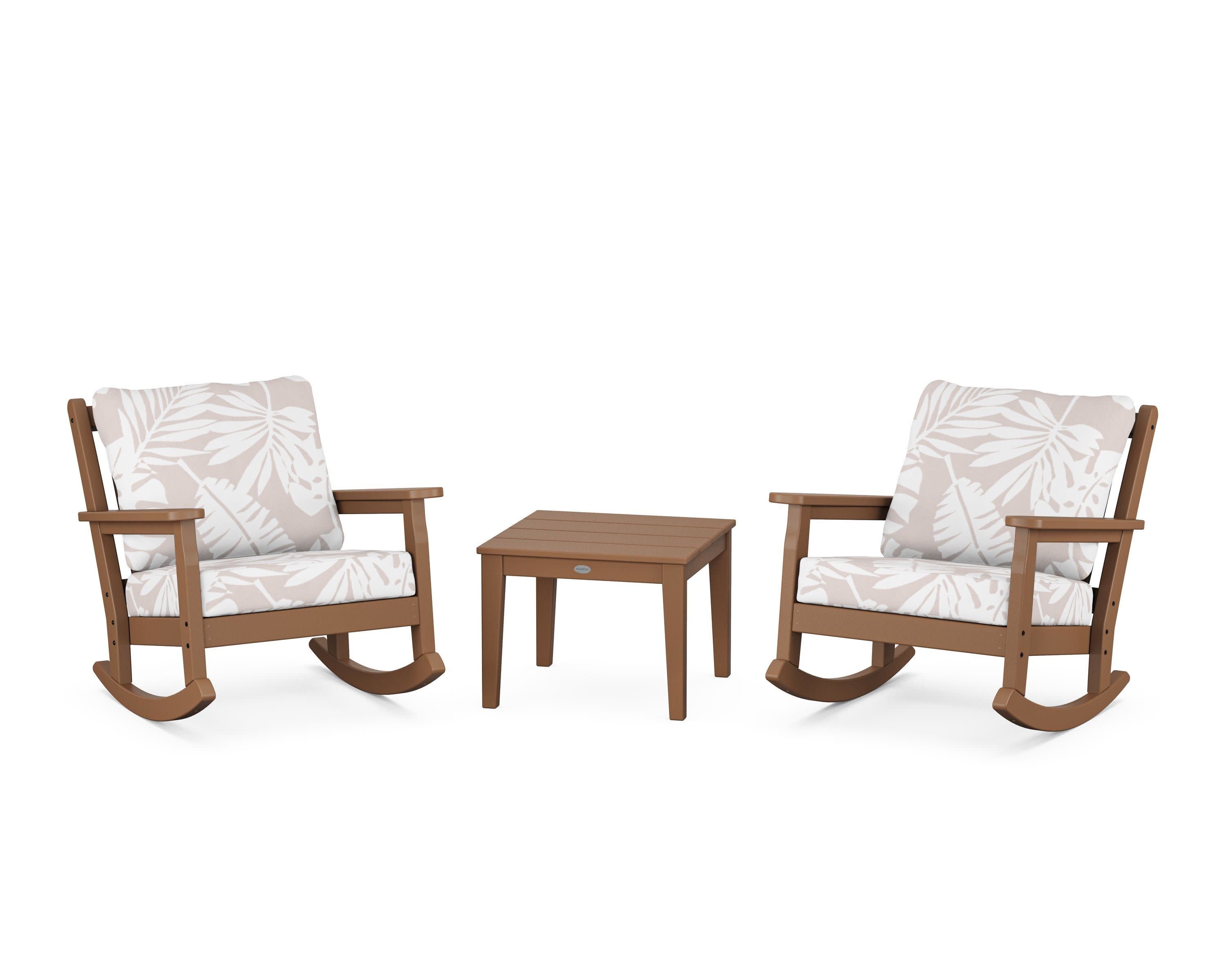 Chippendale 3-Piece Deep Seating Rocker Set in Teak / Leaf Dune Burlap