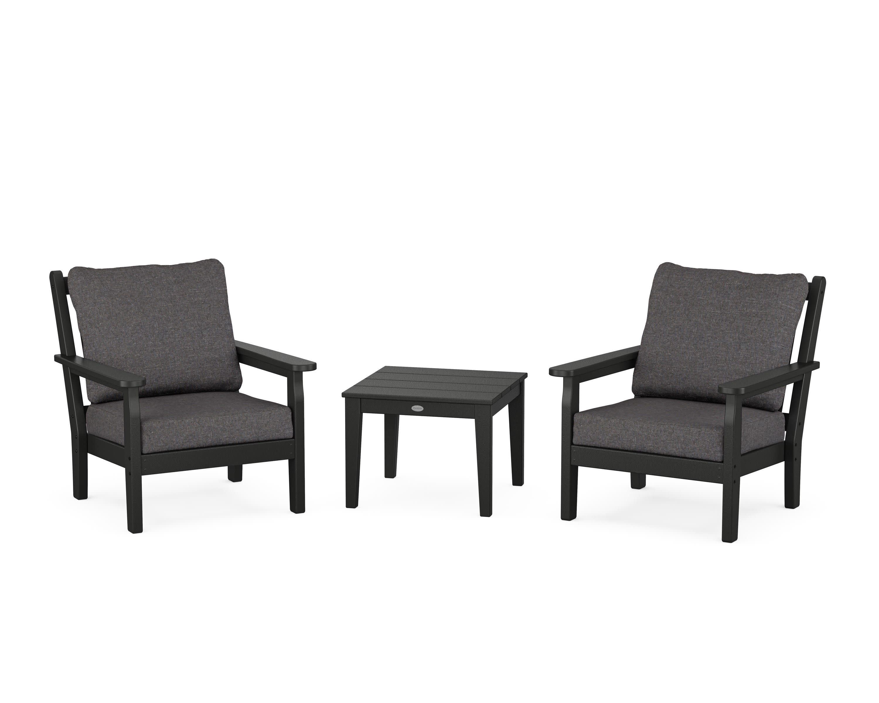 Chippendale 3-Piece Deep Seating Set in Black / Ash Charcoal