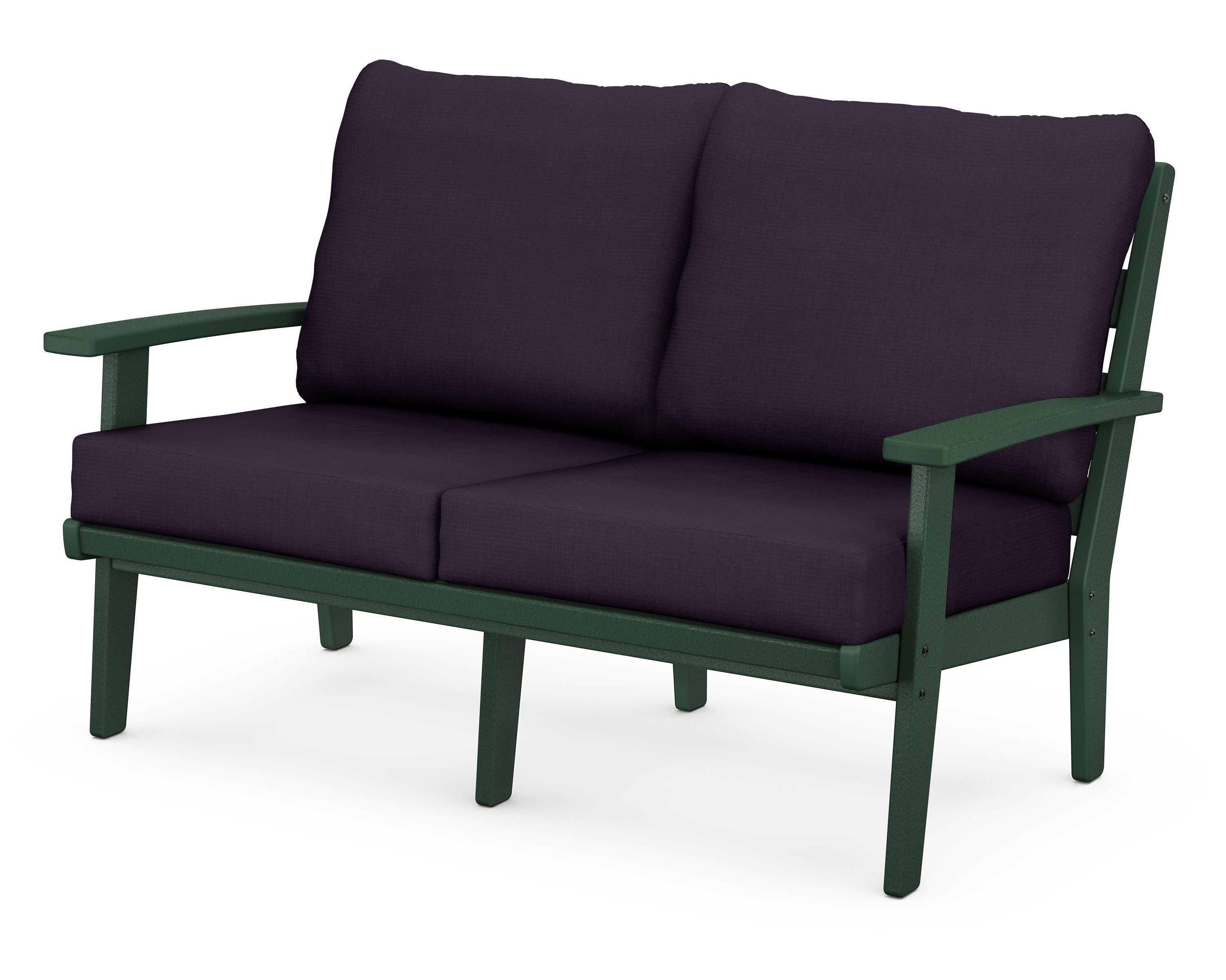 Grant Park Deep Seating Loveseat in Green / Navy Linen